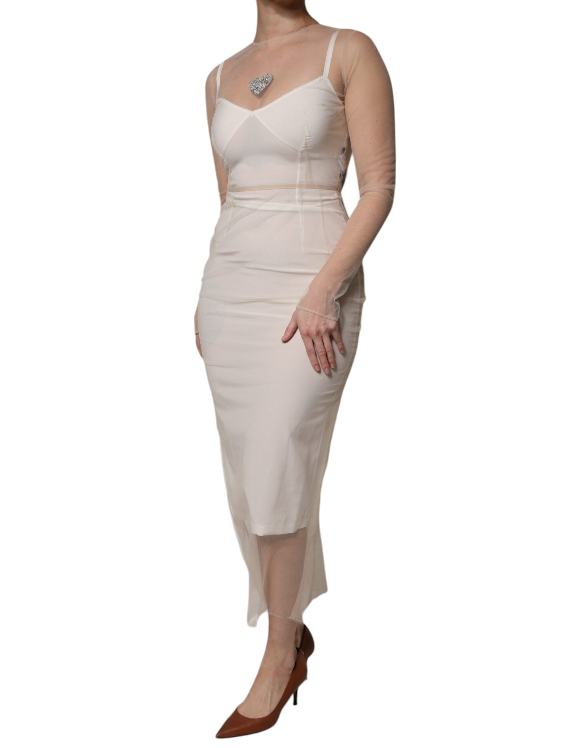 Robe midi fourreau en tulle transparent blanc Dolce & Gabbana