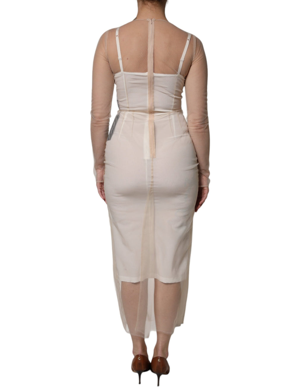 Robe midi fourreau en tulle transparent blanc Dolce & Gabbana