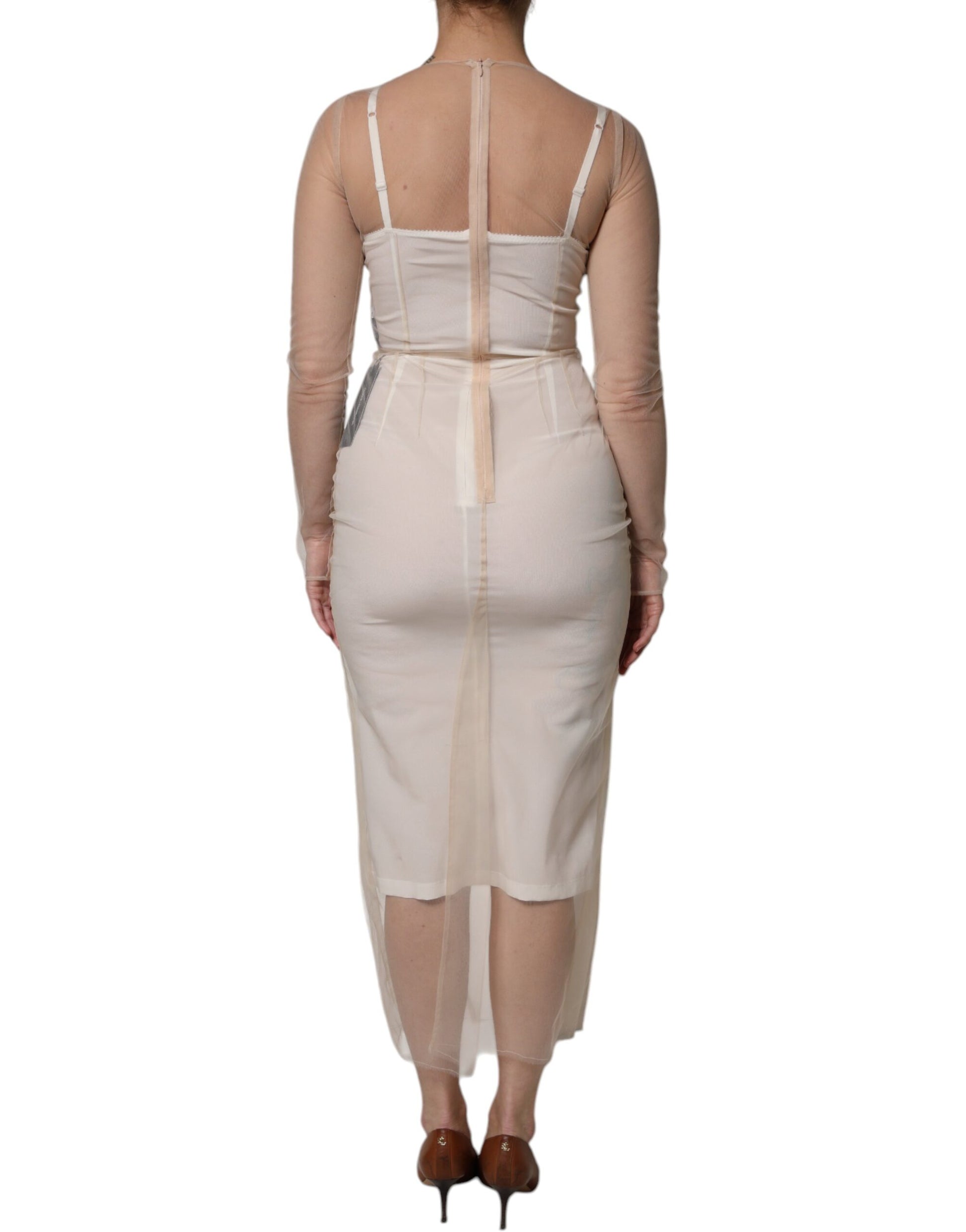 Robe midi fourreau en tulle transparent blanc Dolce & Gabbana