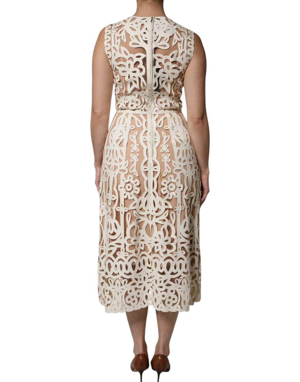 Robe mi-longue sans manches en cuir blanc découpé Dolce & Gabbana