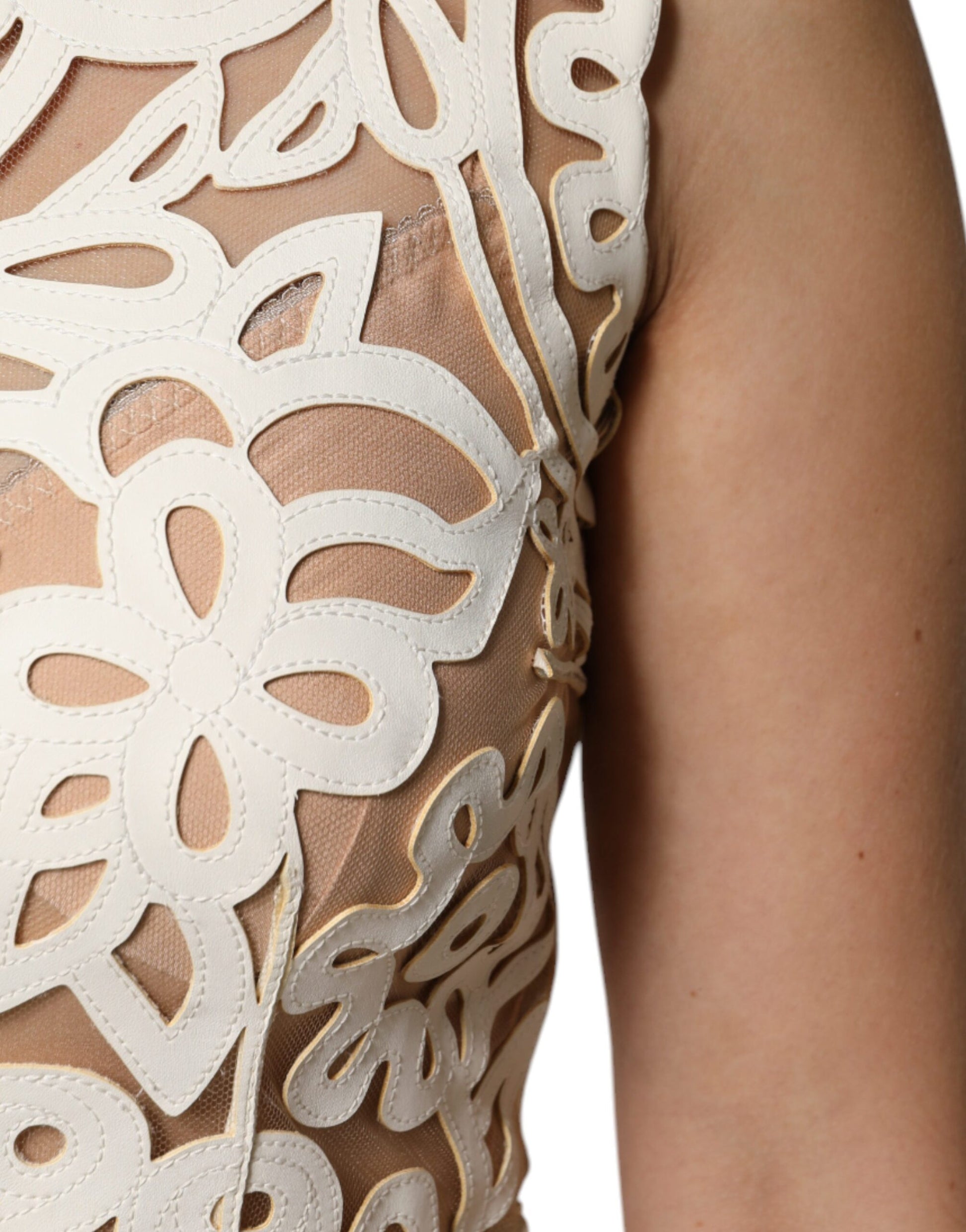 Robe mi-longue sans manches en cuir blanc découpé Dolce & Gabbana