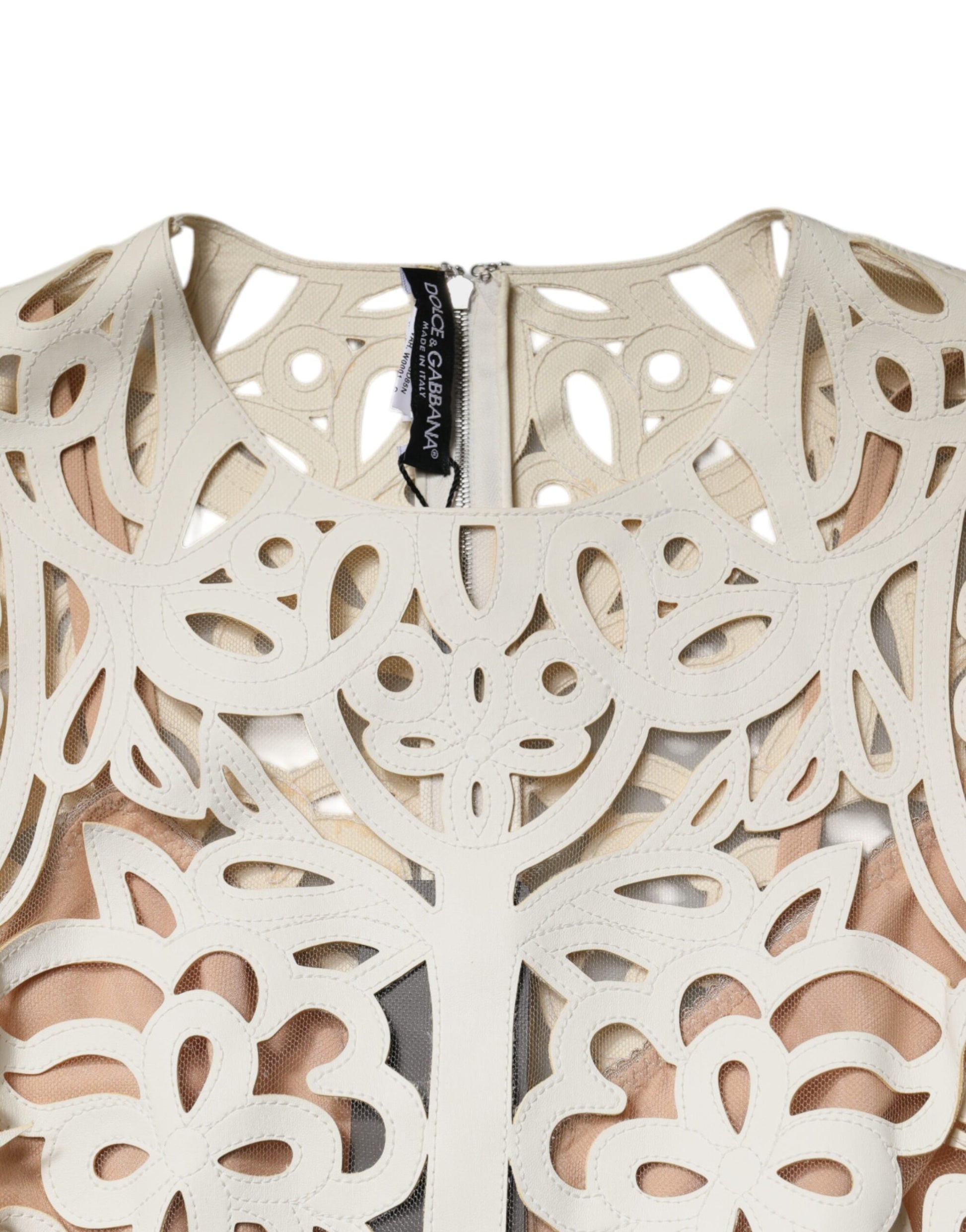 Robe mi-longue sans manches en cuir blanc découpé Dolce & Gabbana