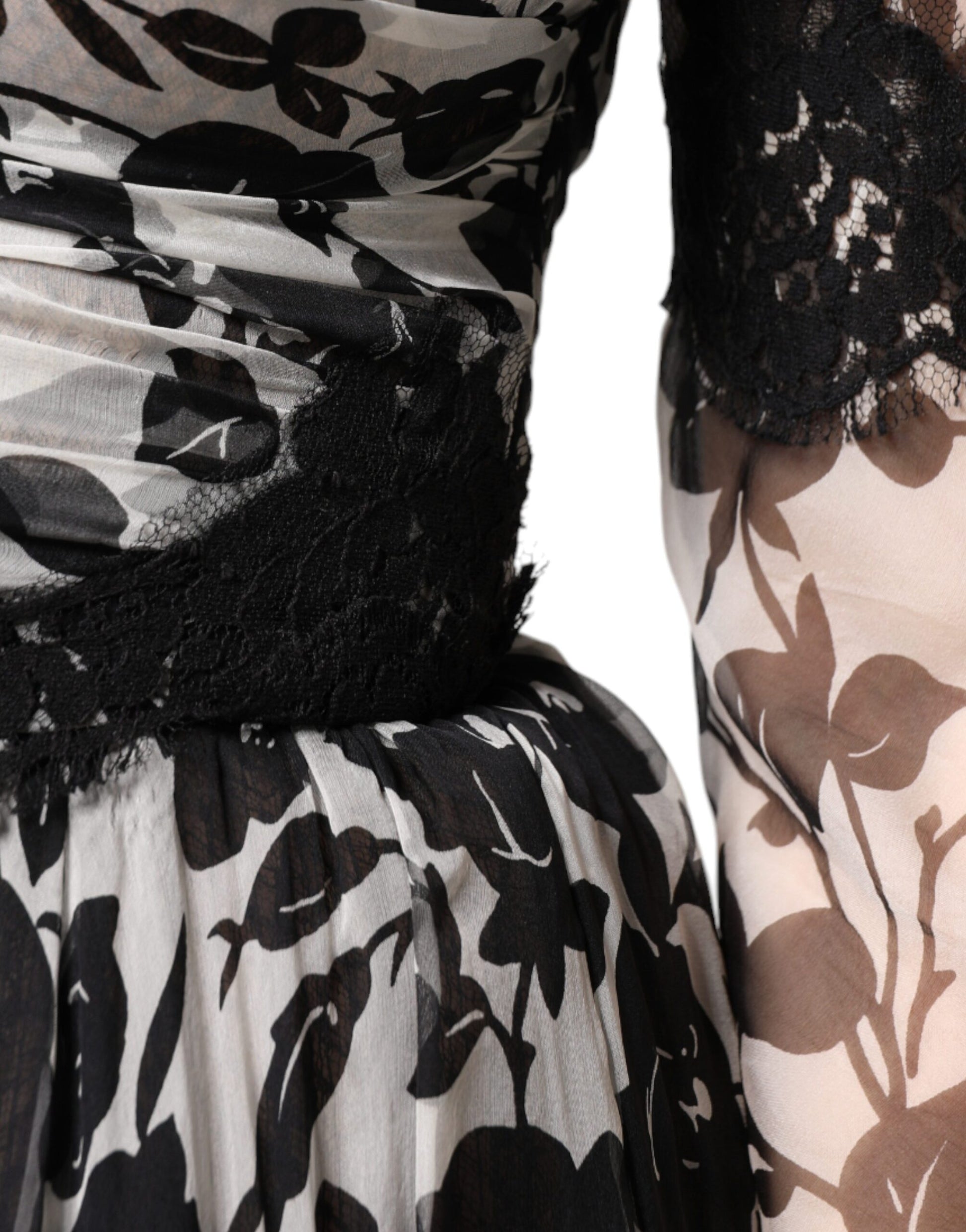 Robe longue Dolce & Gabbana en soie noire avec dentelle florale Ricamo
