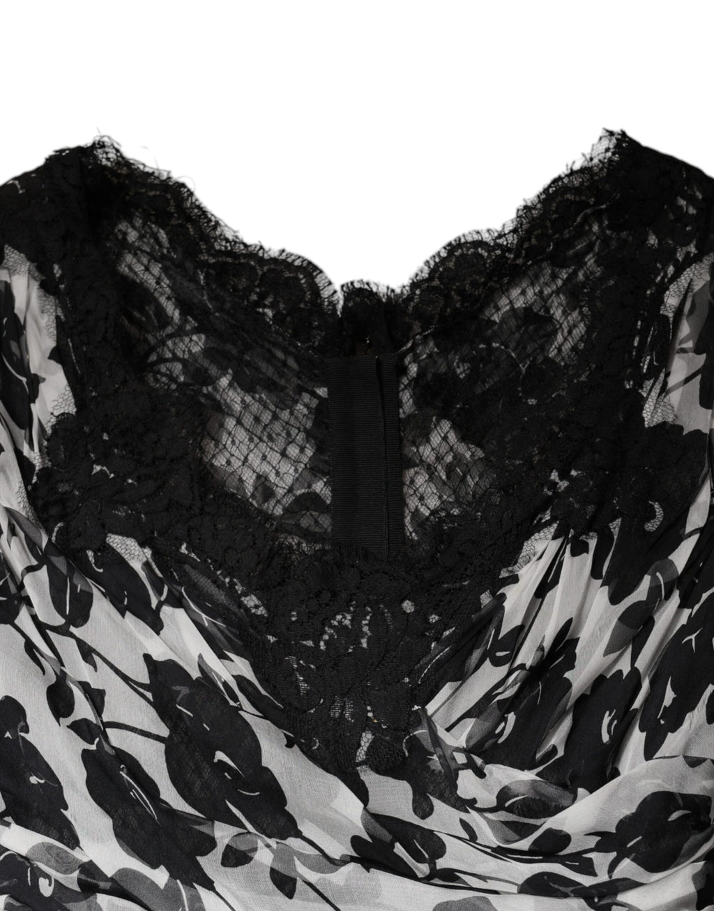 Robe longue Dolce & Gabbana en soie noire avec dentelle florale Ricamo