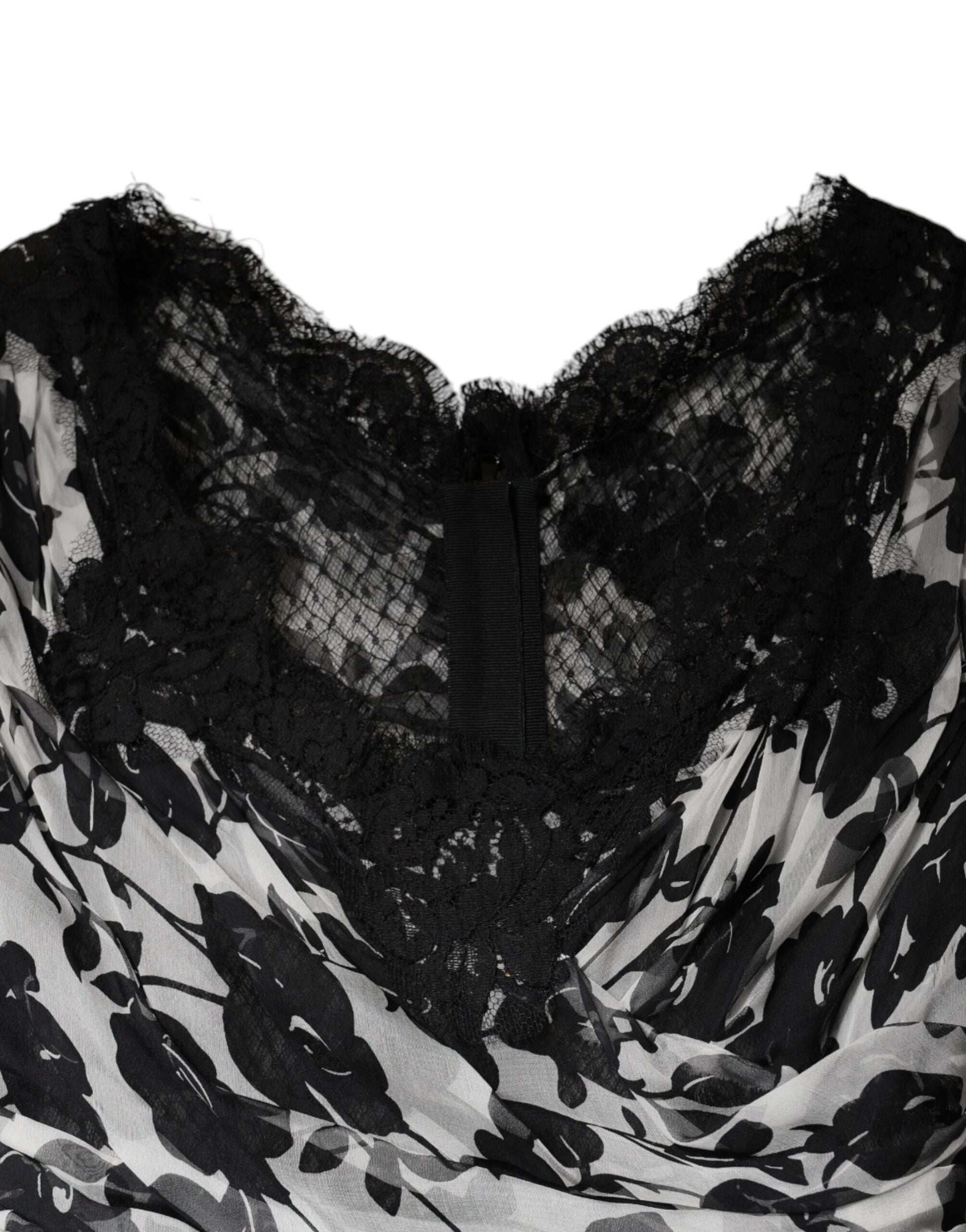 Robe longue Dolce & Gabbana en soie noire avec dentelle florale Ricamo