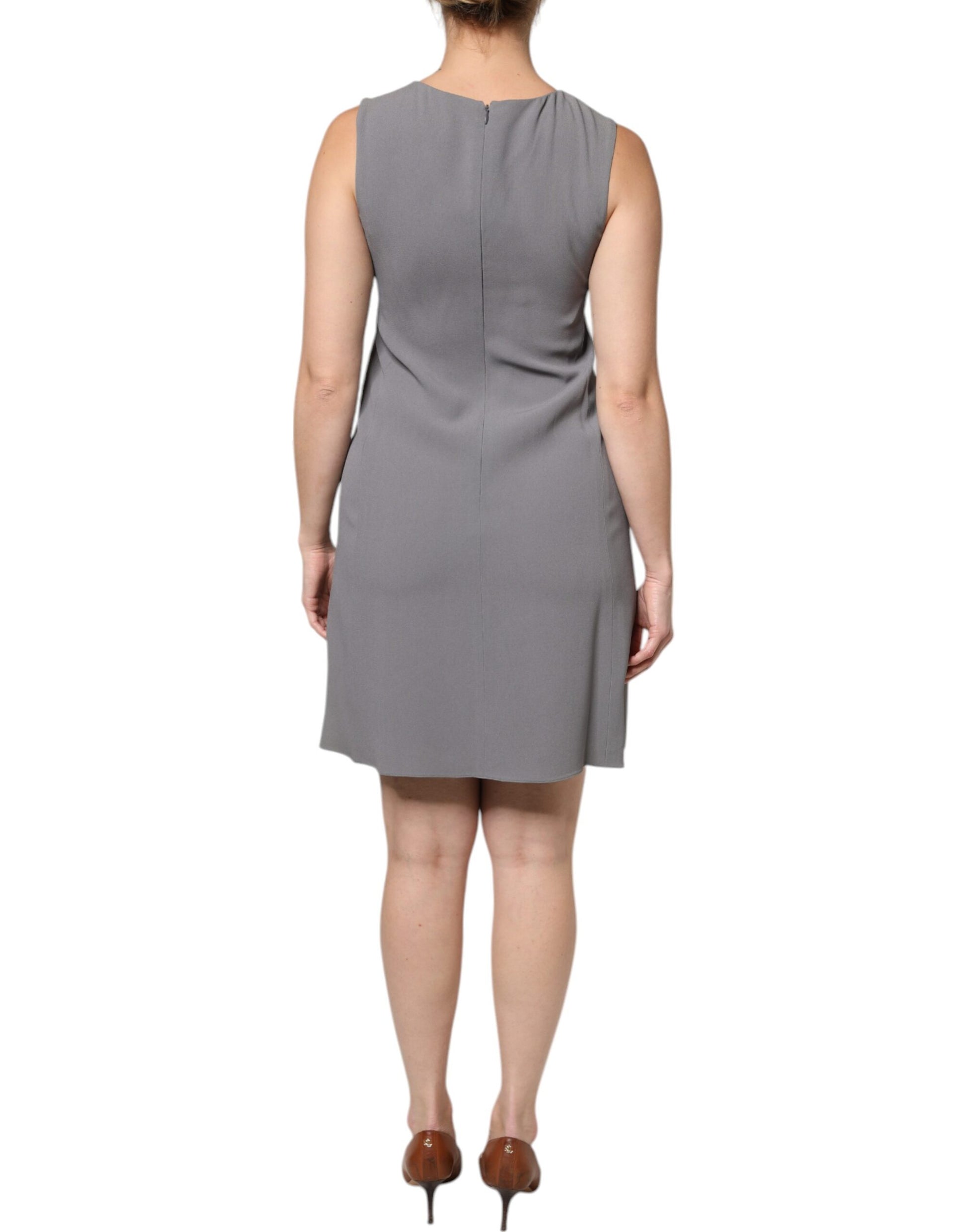 Robe mini sans manches coupe évasée à col rond Emporio Armani grise