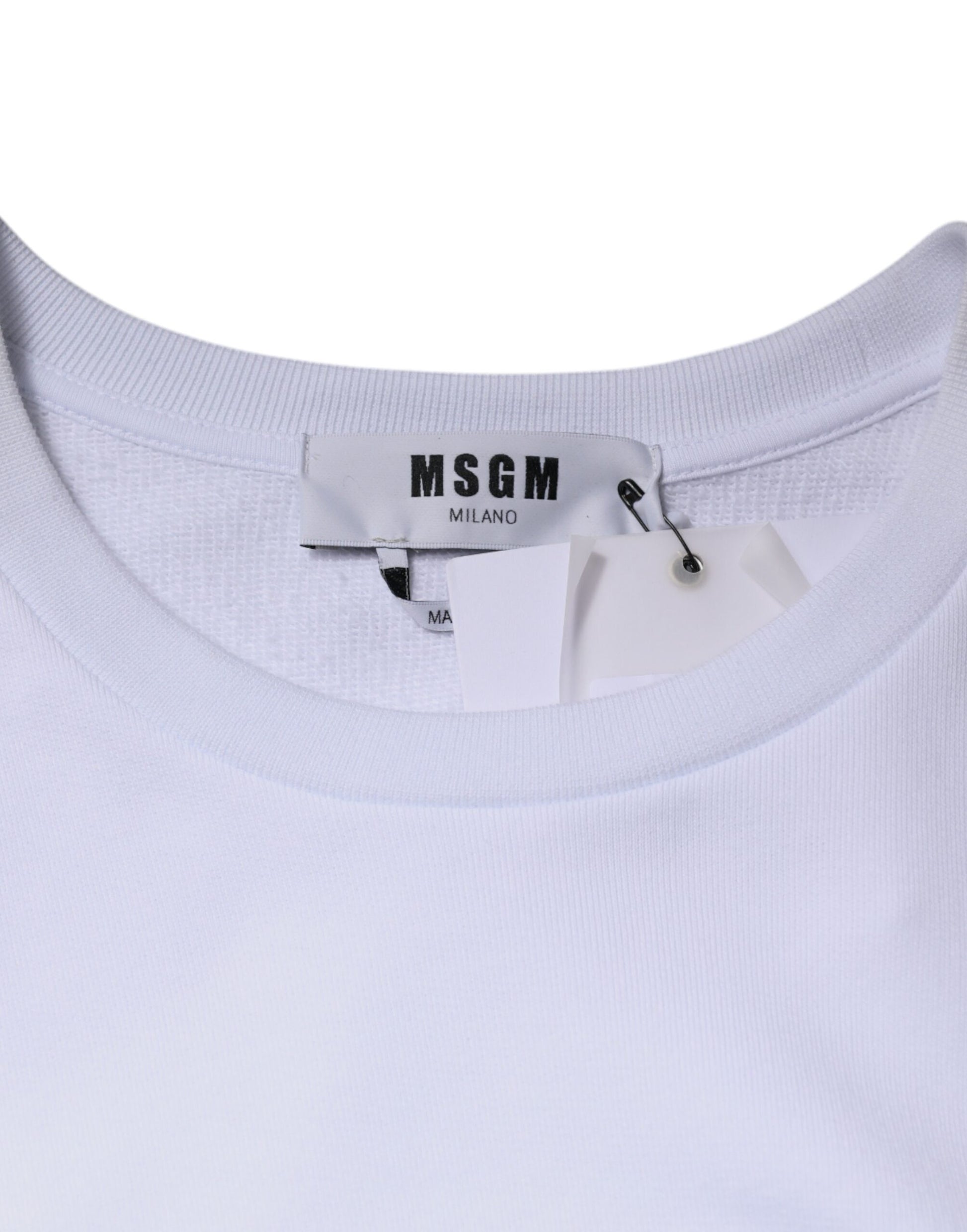 MSGM – Weißes Minikleid aus Baumwolle mit Gürtel und langen Ärmeln sowie Rundhalsausschnitt