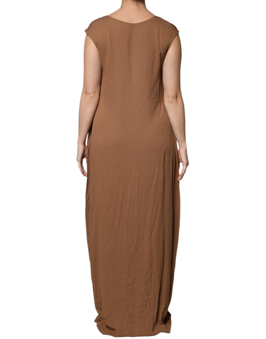 Robe longue sans manches évasée marron à col en V profond Fabiana Filippi