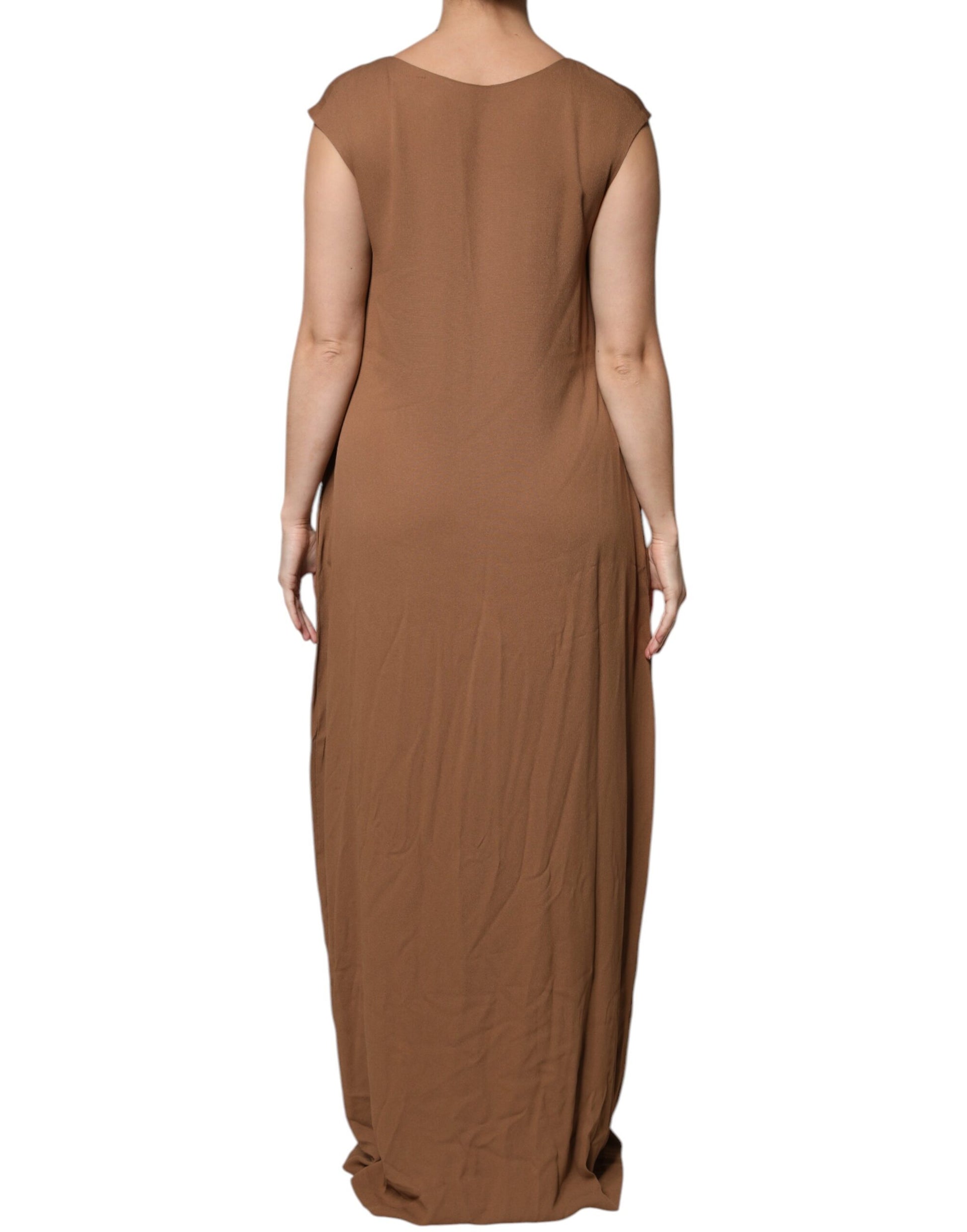 Robe longue sans manches évasée marron à col en V profond Fabiana Filippi