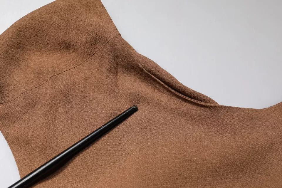 Robe longue sans manches évasée marron à col en V profond Fabiana Filippi