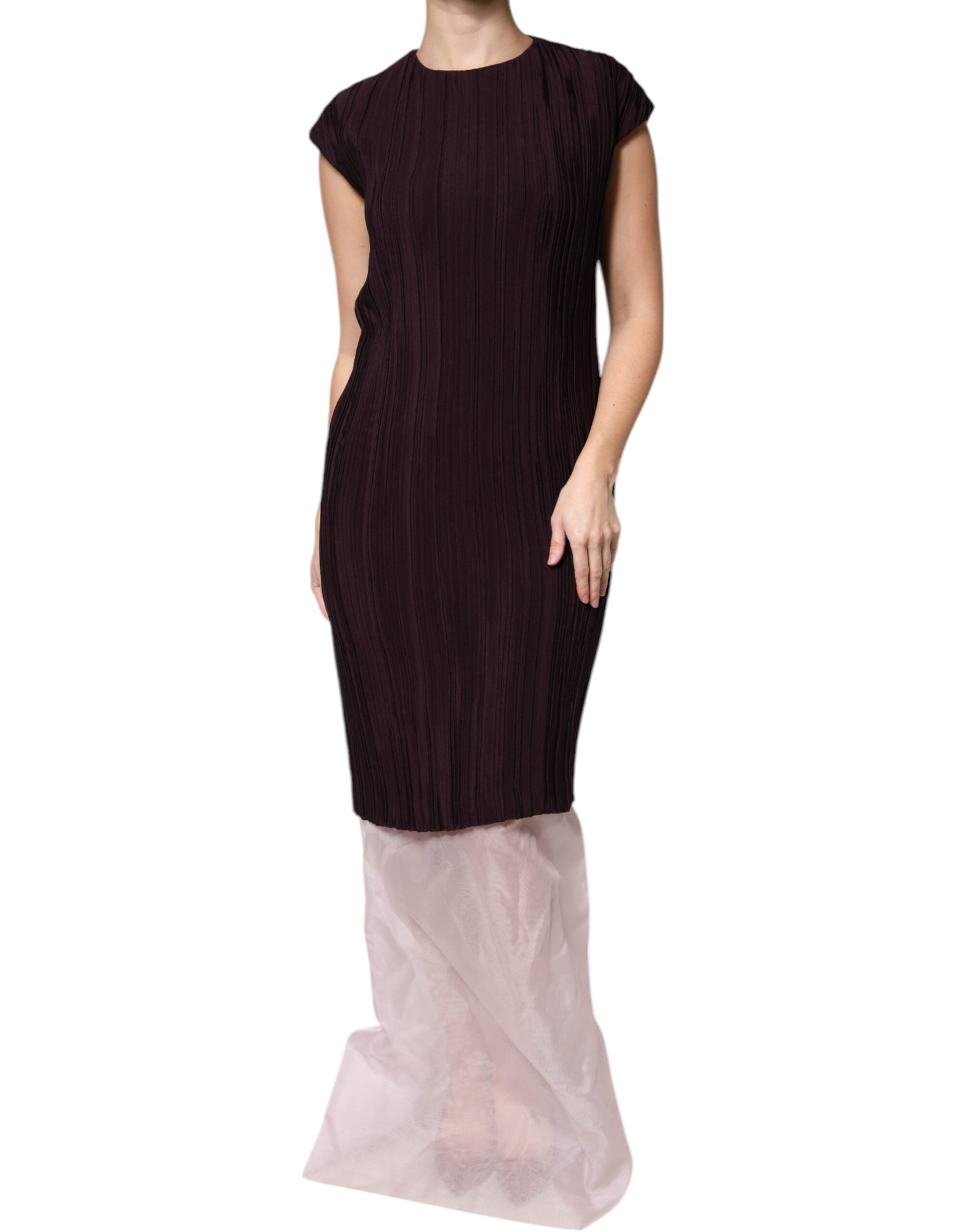 Robe longue fourreau en soie marron à manches courtes Barbara Casasola
