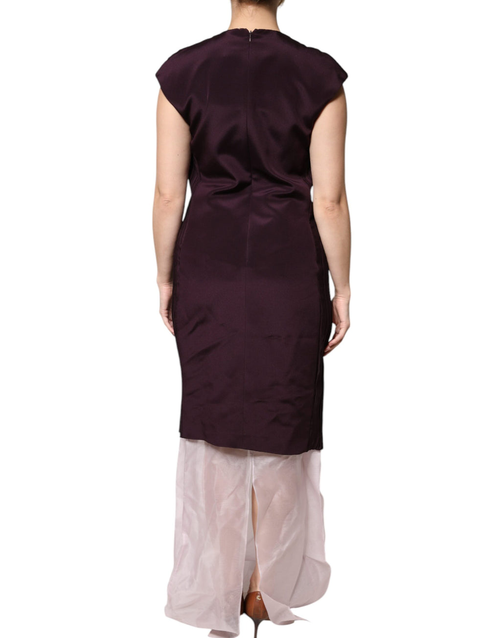 Robe longue fourreau en soie marron à manches courtes Barbara Casasola