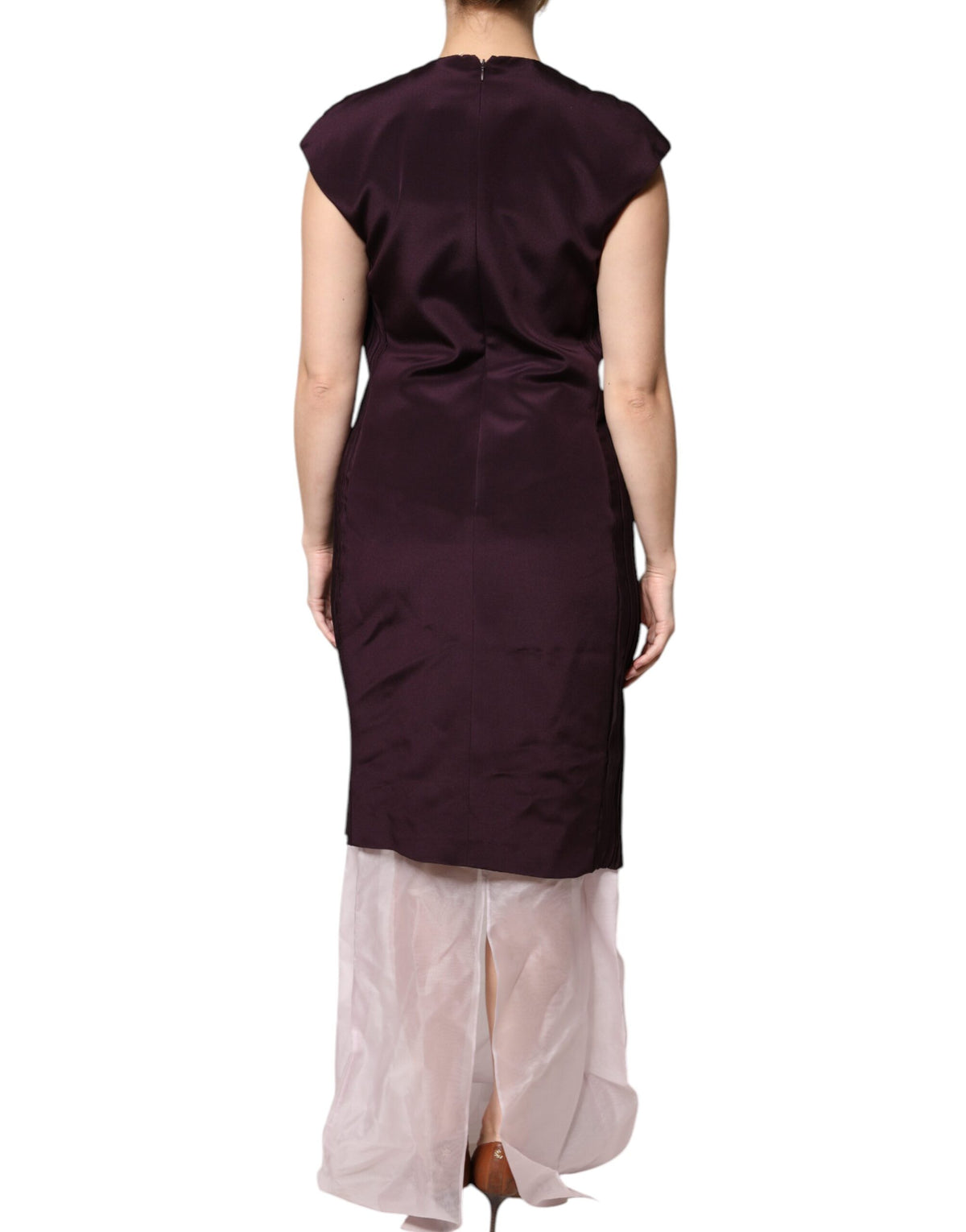 Barbara Casasola braunes Seiden-Maxikleid mit kurzen Ärmeln