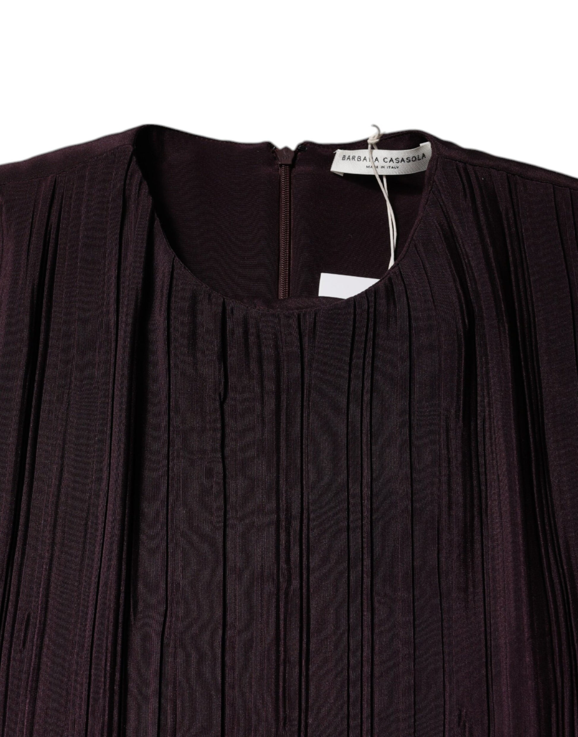 Robe longue fourreau en soie marron à manches courtes Barbara Casasola