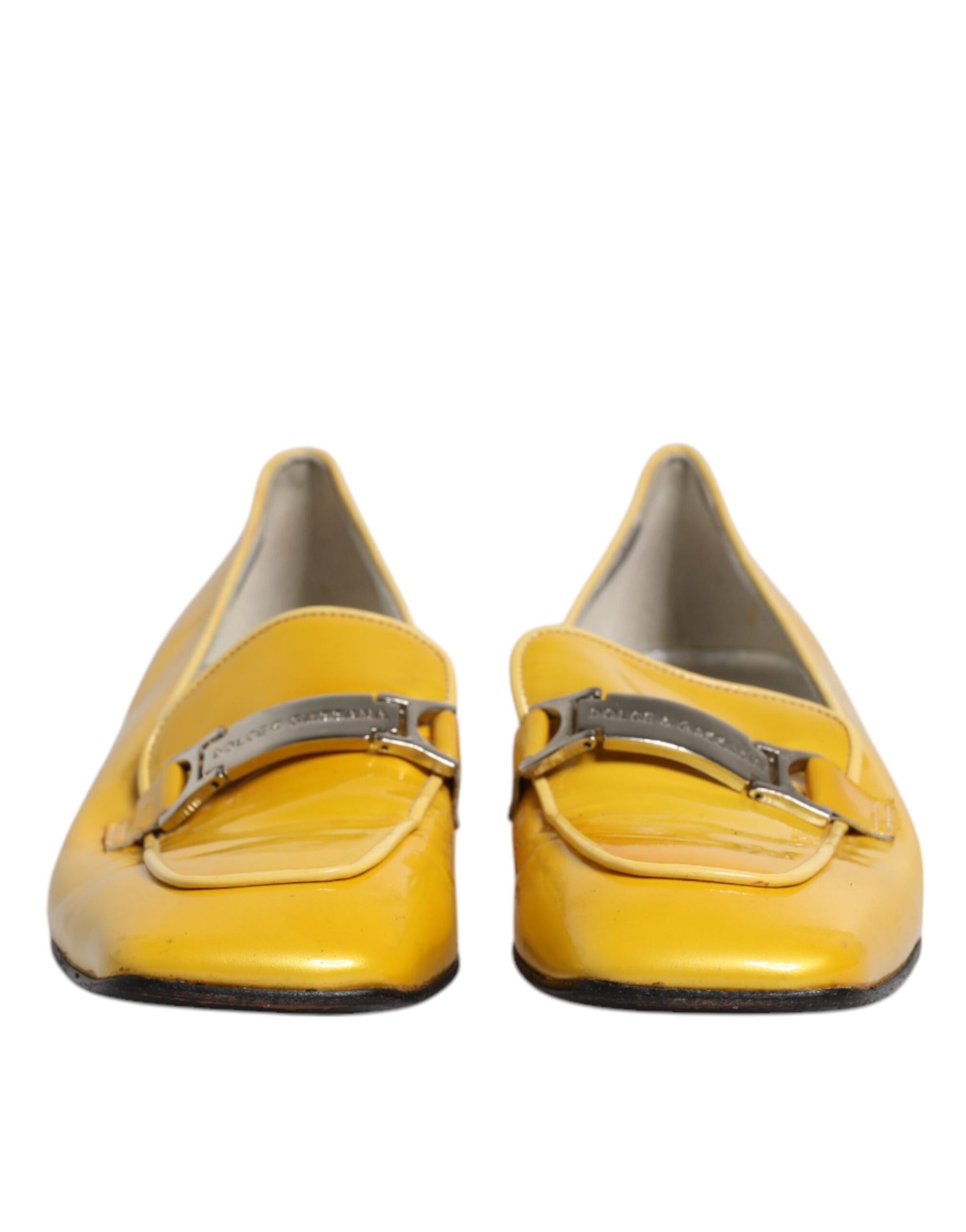 Chaussures mocassins à enfiler en cuir jaune avec plaque logo Dolce & Gabbana