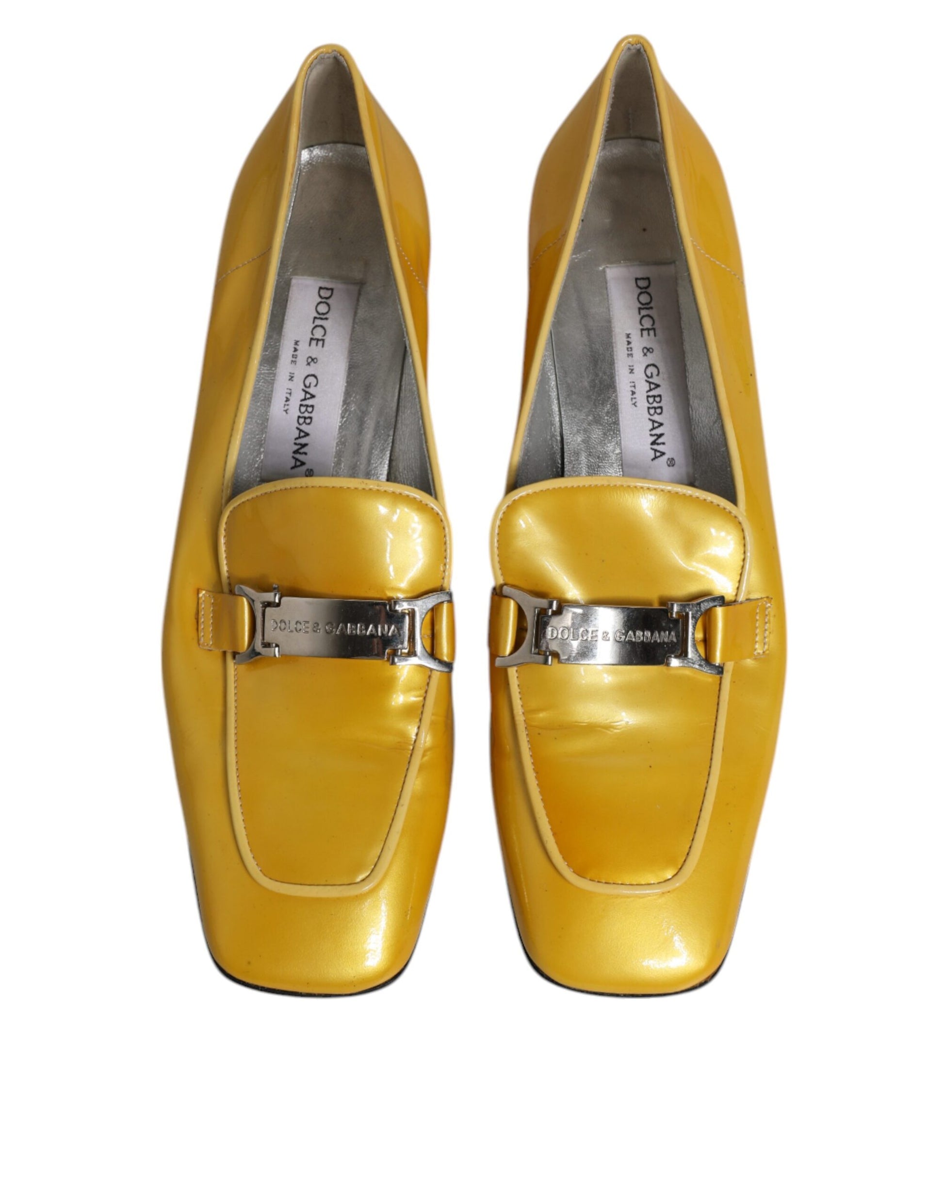 Chaussures mocassins à enfiler en cuir jaune avec plaque logo Dolce & Gabbana