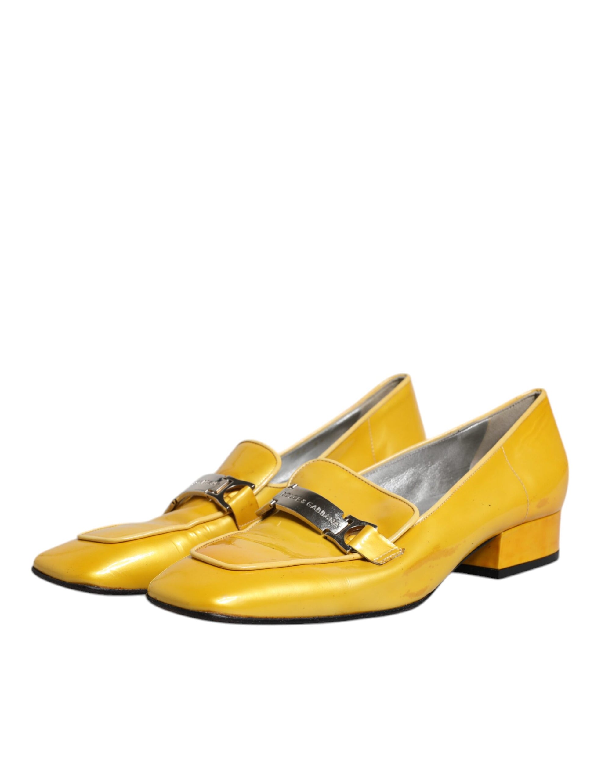 Chaussures mocassins à enfiler en cuir jaune avec plaque logo Dolce & Gabbana