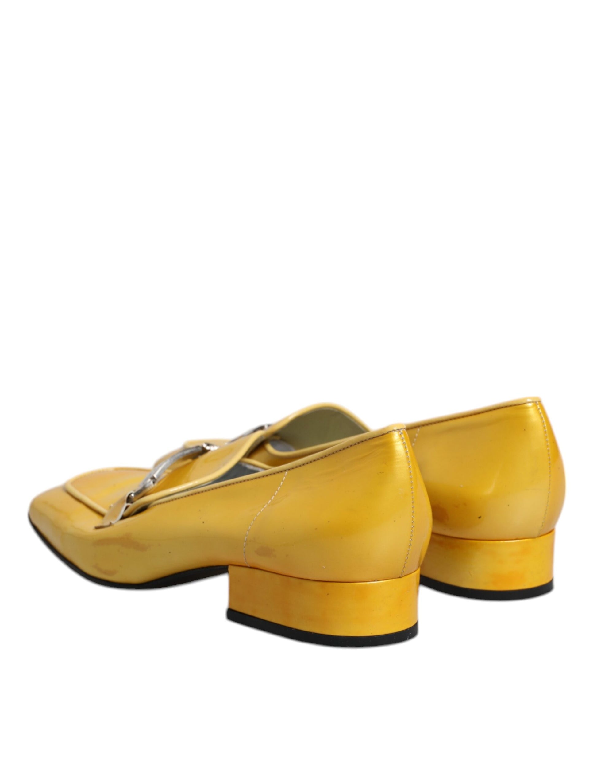 Chaussures mocassins à enfiler en cuir jaune avec plaque logo Dolce & Gabbana