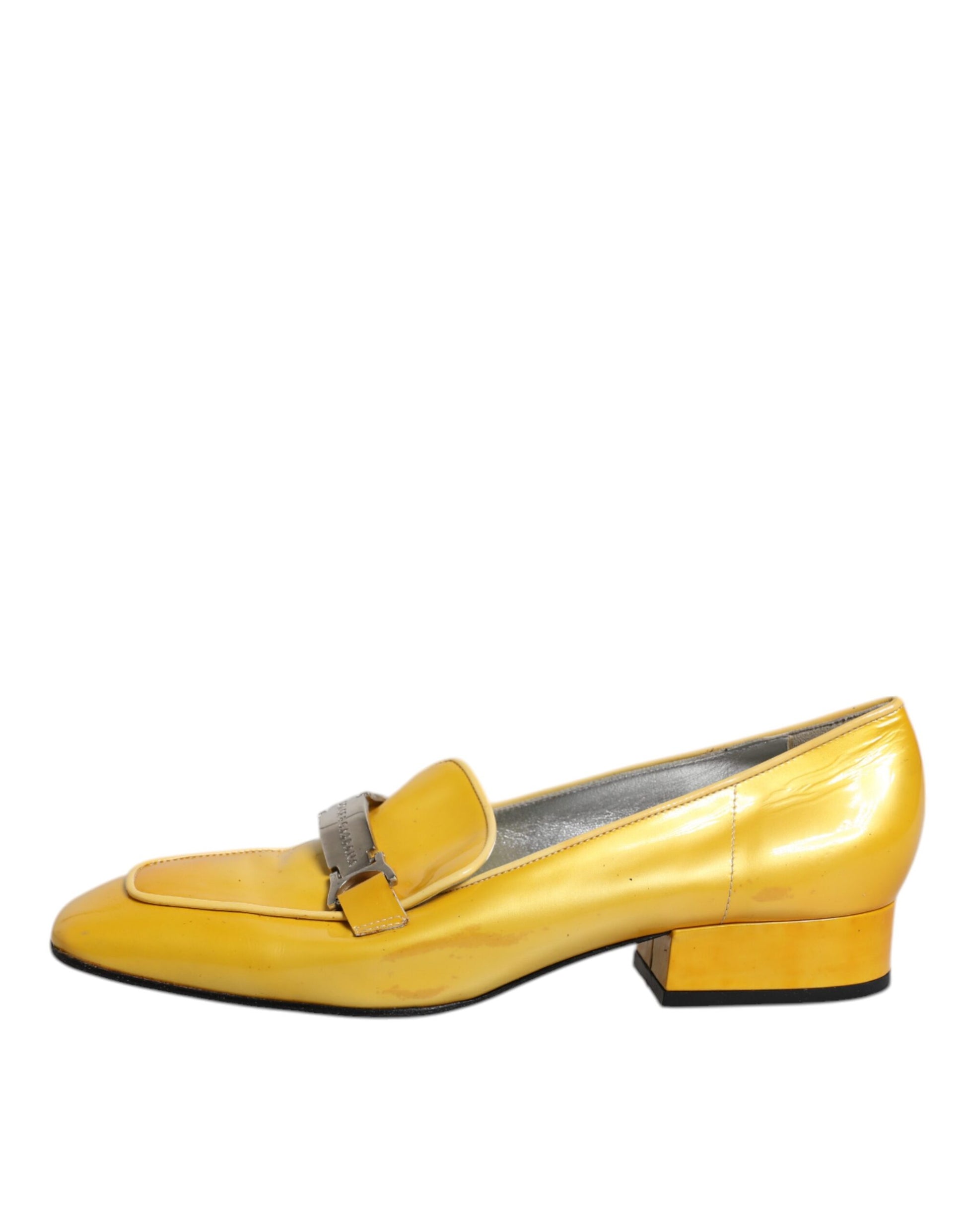 Chaussures mocassins à enfiler en cuir jaune avec plaque logo Dolce & Gabbana