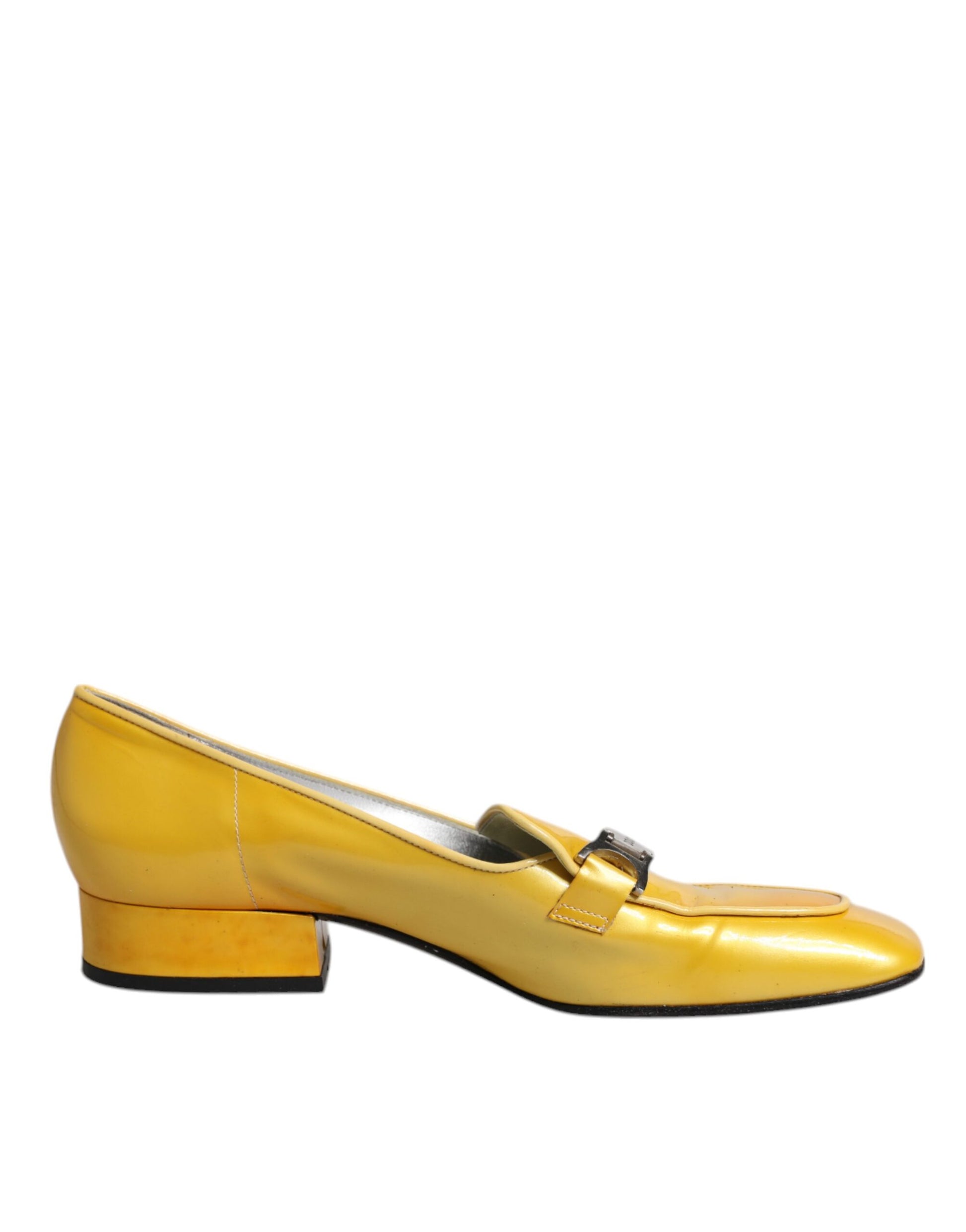 Chaussures mocassins à enfiler en cuir jaune avec plaque logo Dolce & Gabbana