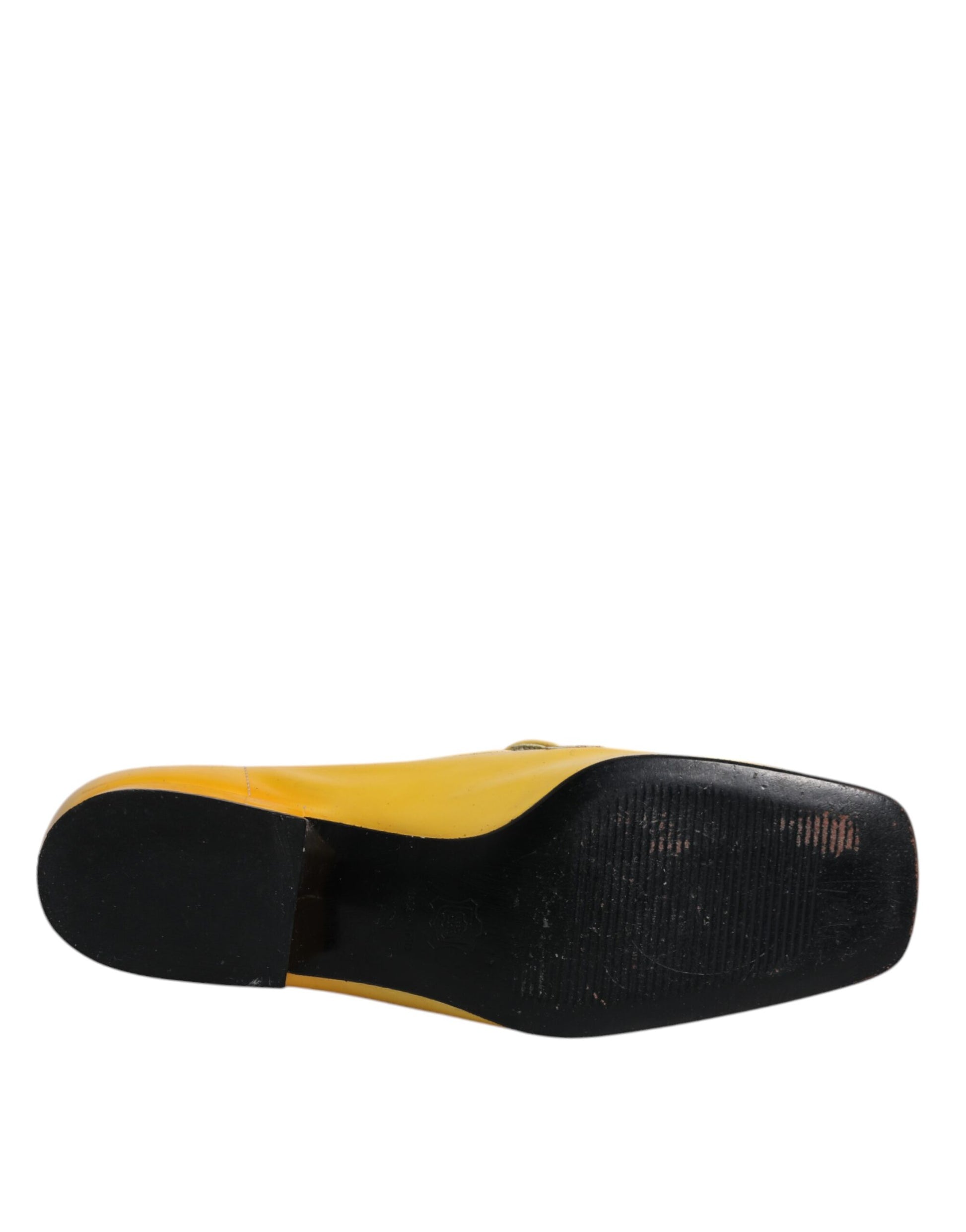 Chaussures mocassins à enfiler en cuir jaune avec plaque logo Dolce & Gabbana