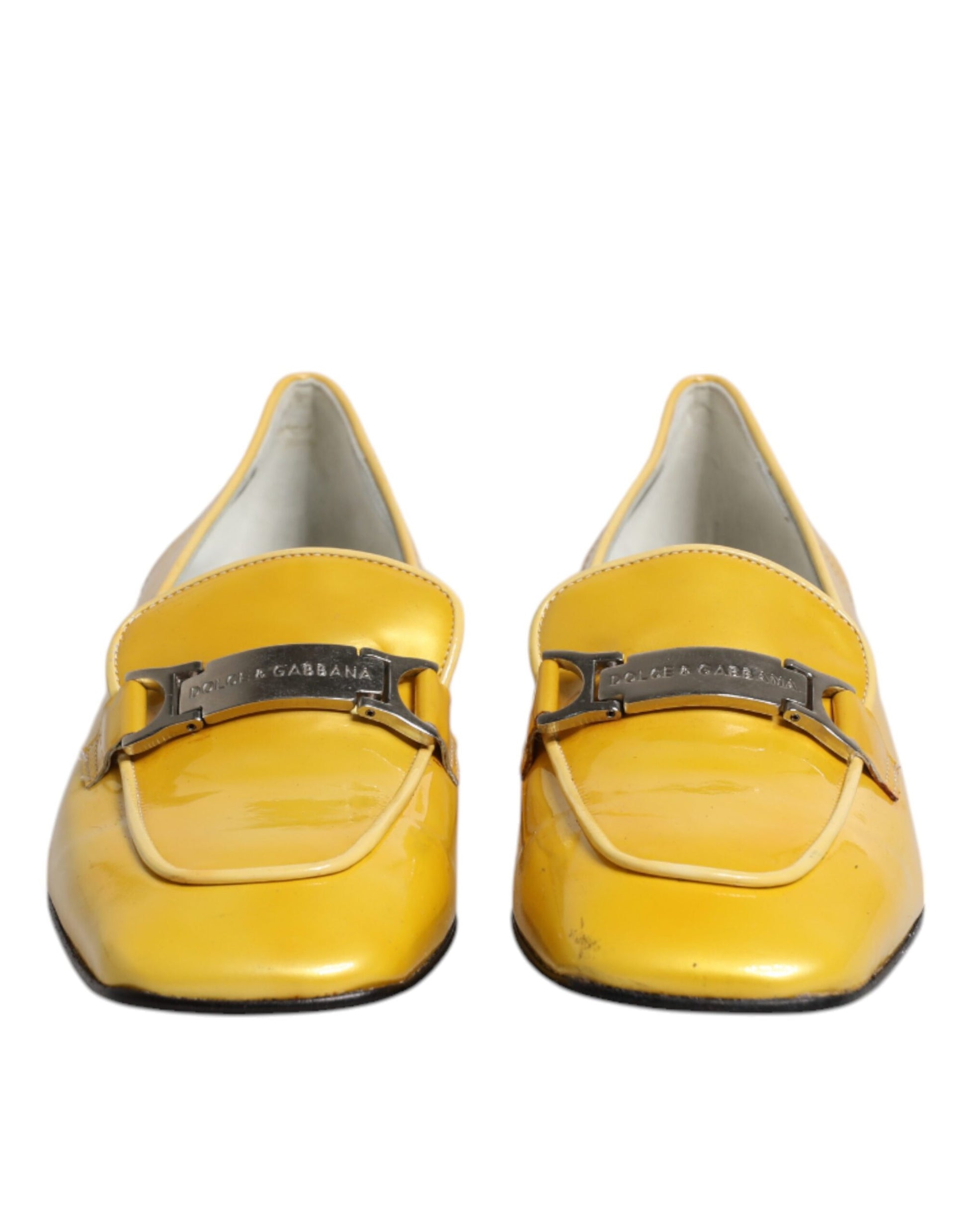 Chaussures mocassins à enfiler en cuir jaune avec plaque logo Dolce & Gabbana
