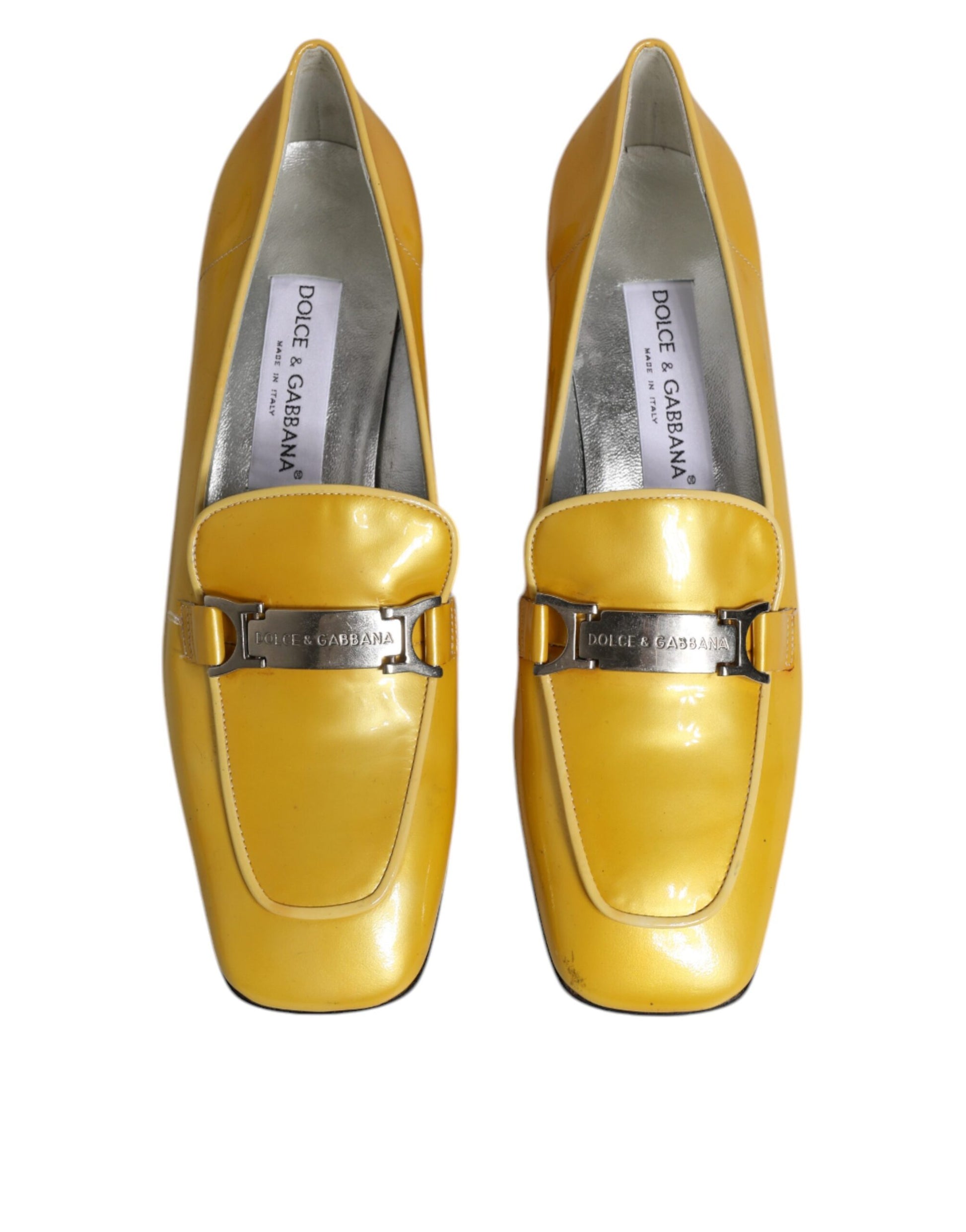 Chaussures mocassins à enfiler en cuir jaune avec plaque logo Dolce & Gabbana