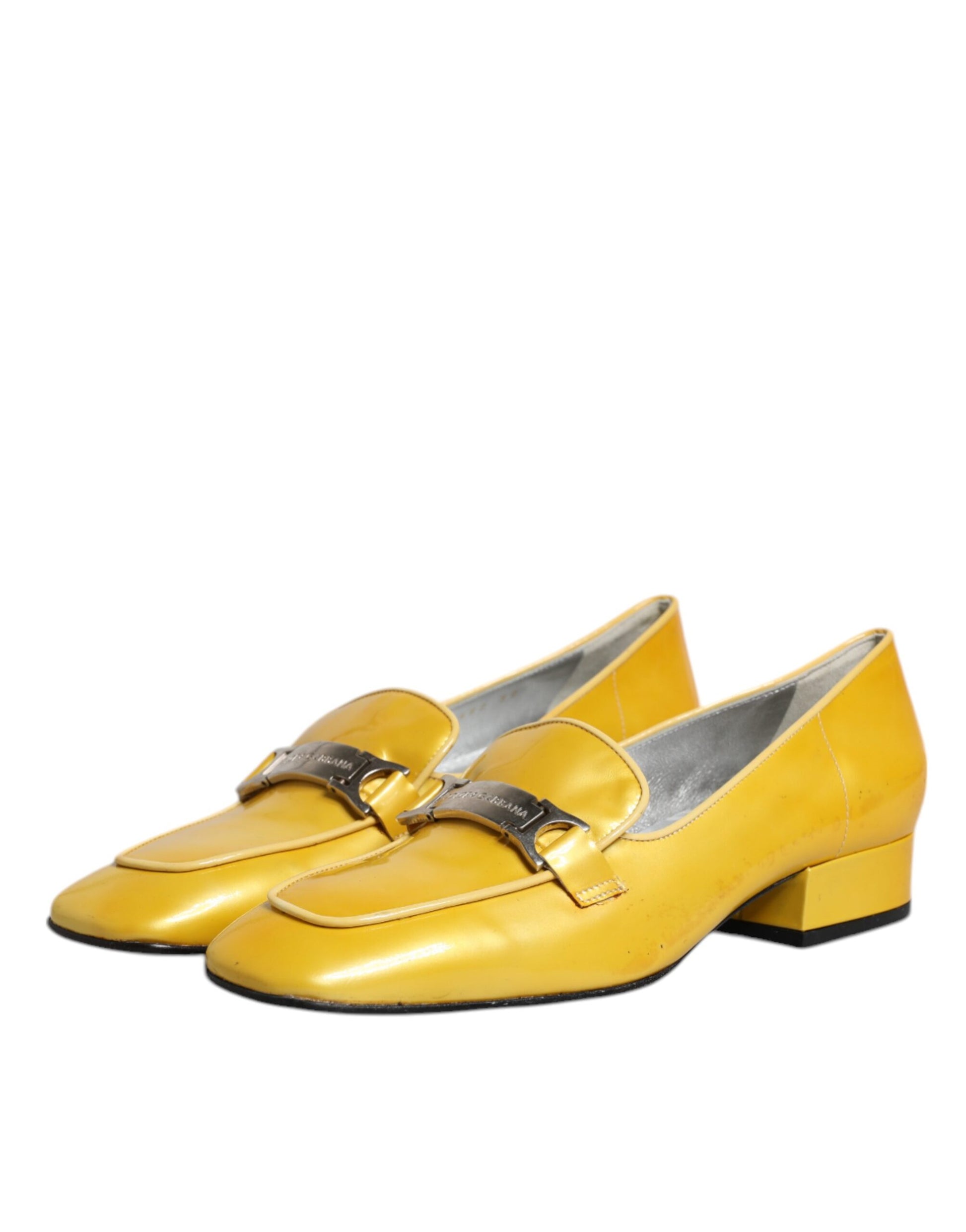 Chaussures mocassins à enfiler en cuir jaune avec plaque logo Dolce & Gabbana