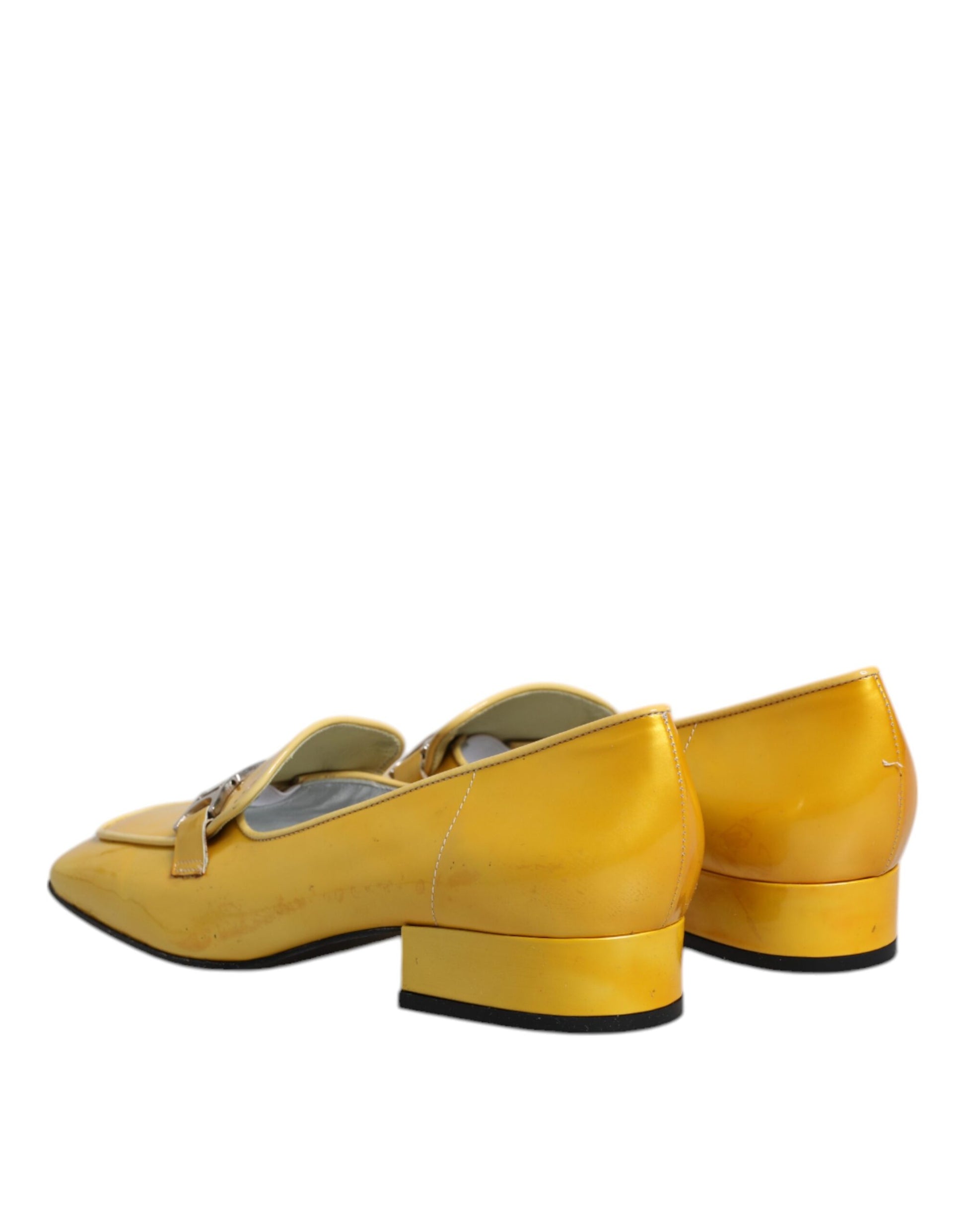 Chaussures mocassins à enfiler en cuir jaune avec plaque logo Dolce & Gabbana