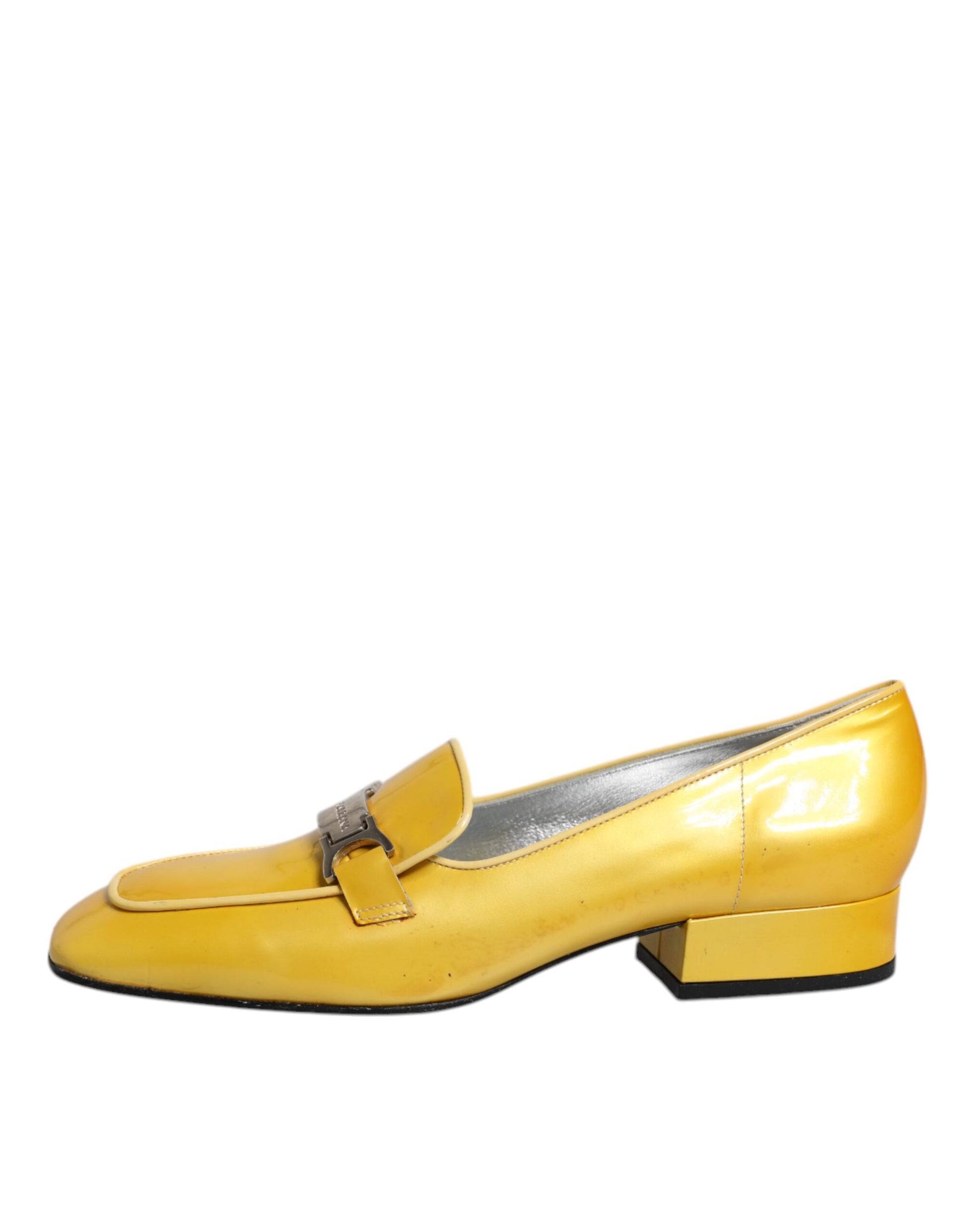 Chaussures mocassins à enfiler en cuir jaune avec plaque logo Dolce & Gabbana
