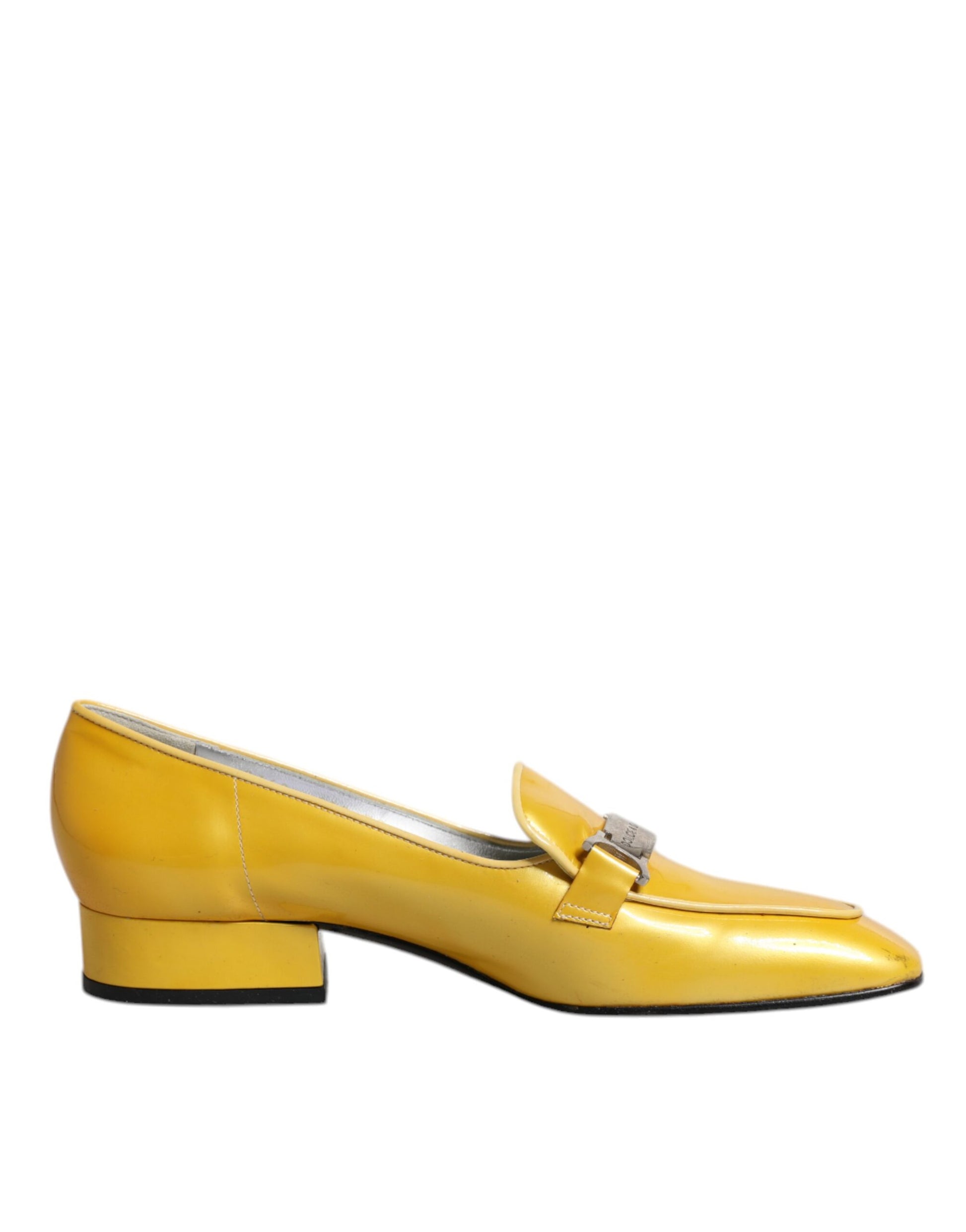 Chaussures mocassins à enfiler en cuir jaune avec plaque logo Dolce & Gabbana