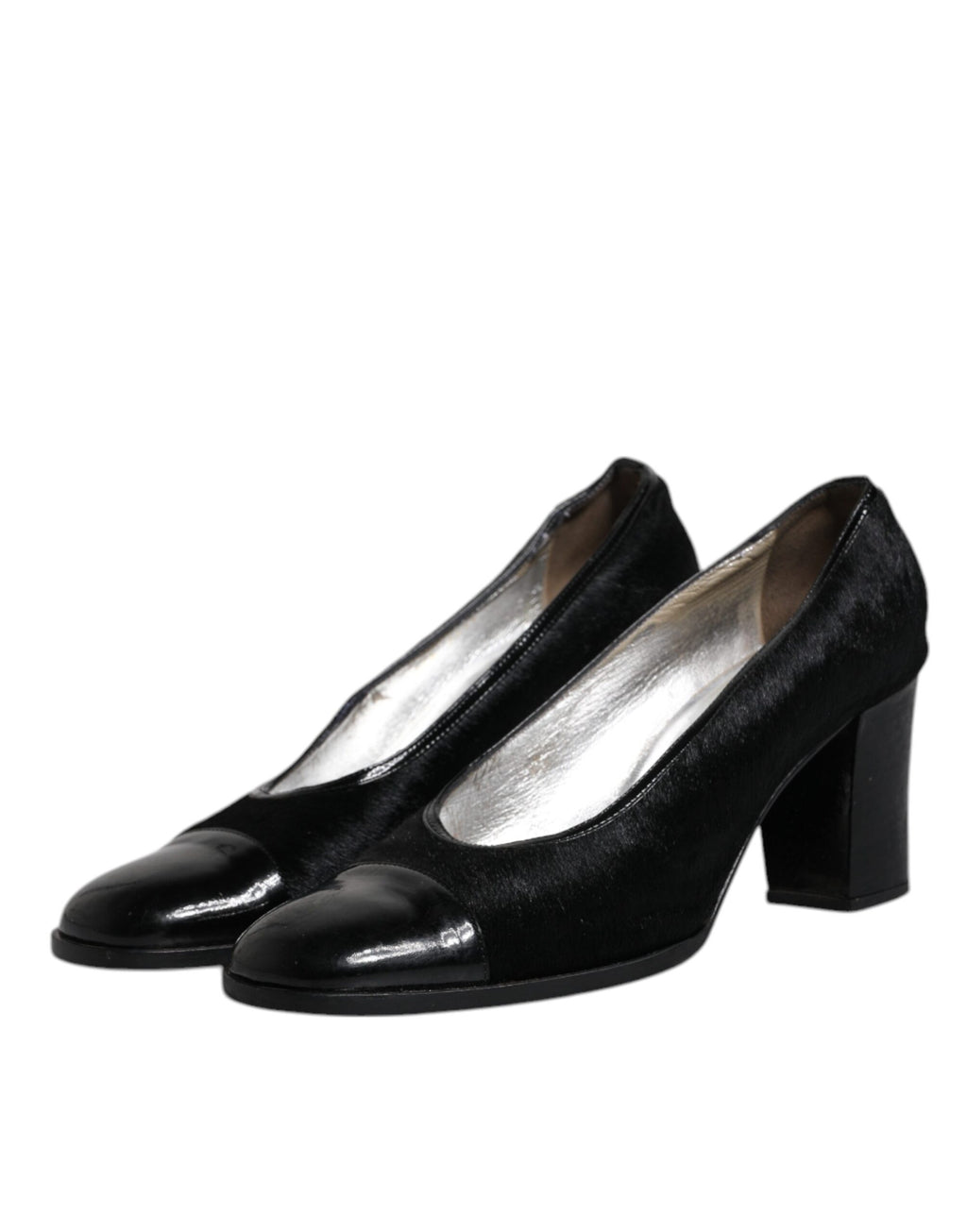 Chaussures escarpins à talons blocs en cuir noir Dolce & Gabbana