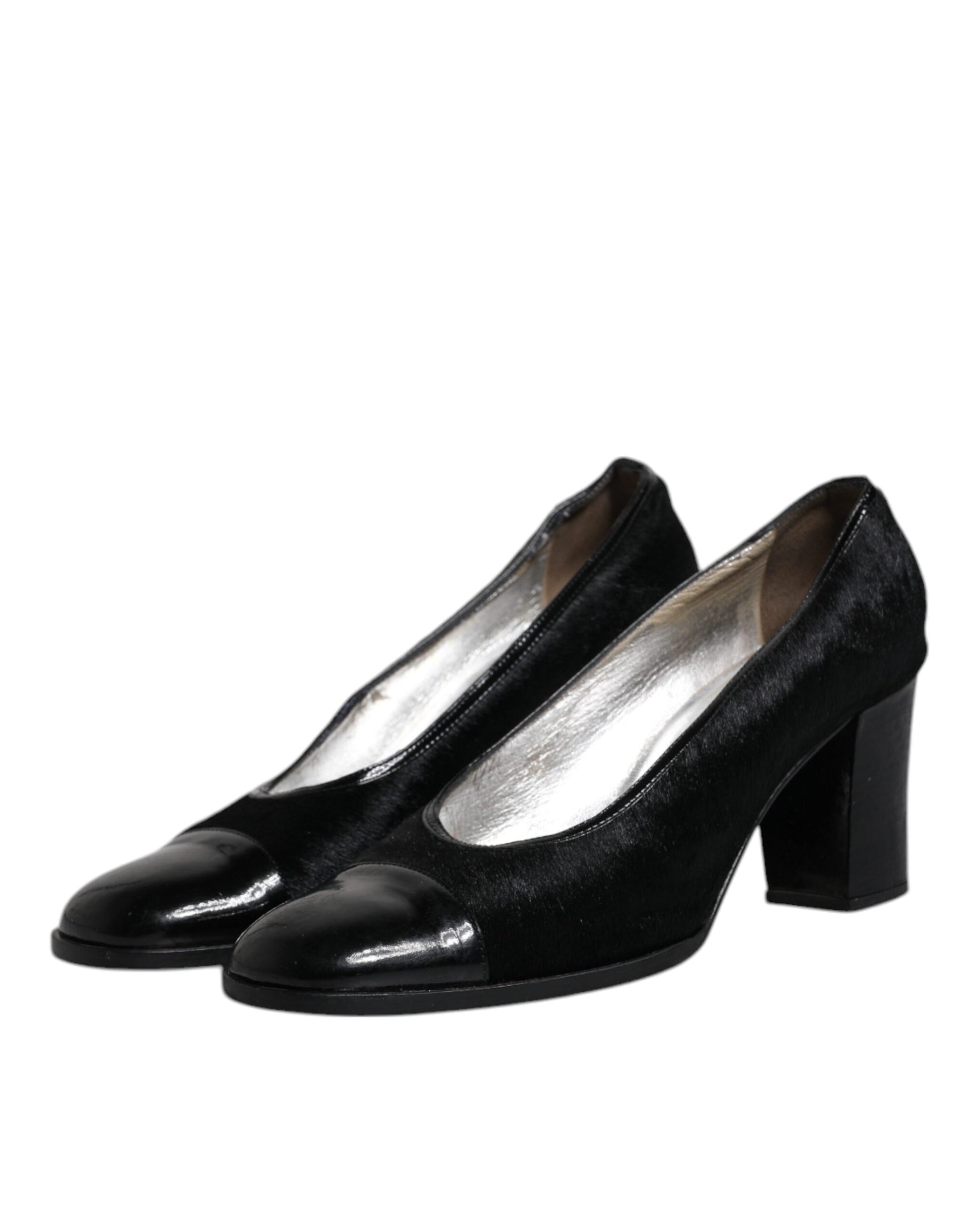 Chaussures escarpins à talons blocs en cuir noir Dolce & Gabbana
