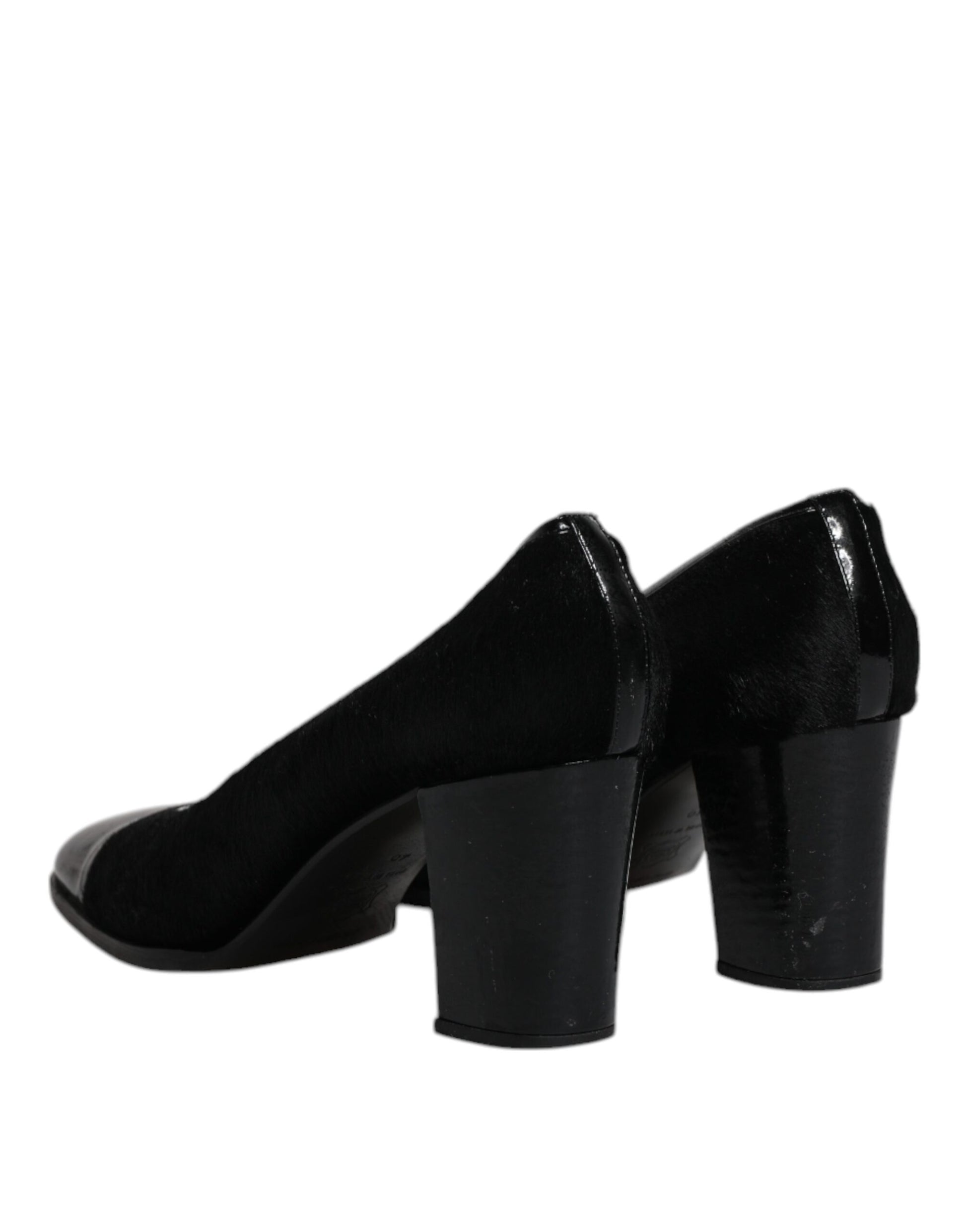 Chaussures escarpins à talons blocs en cuir noir Dolce & Gabbana