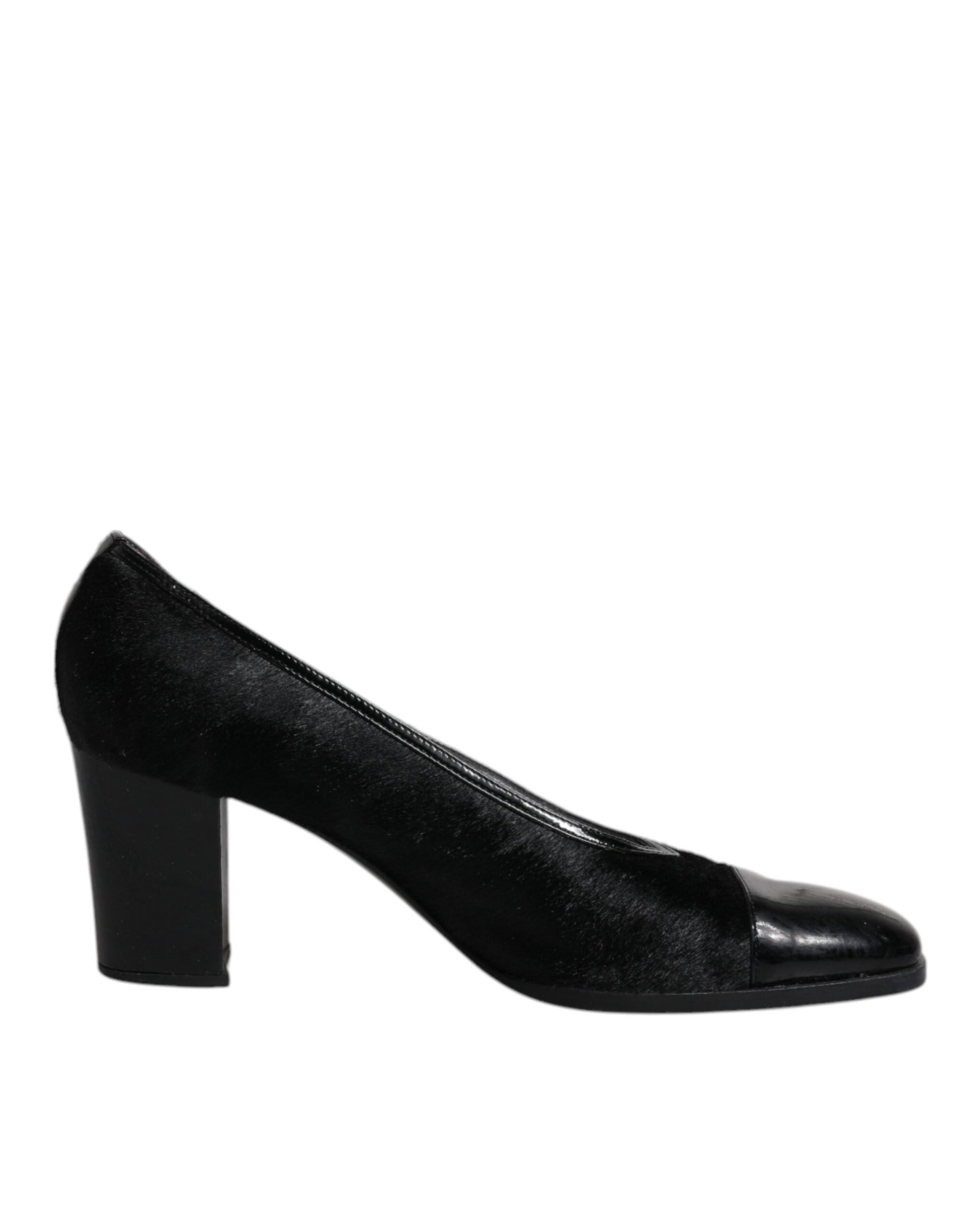Chaussures escarpins à talons blocs en cuir noir Dolce & Gabbana