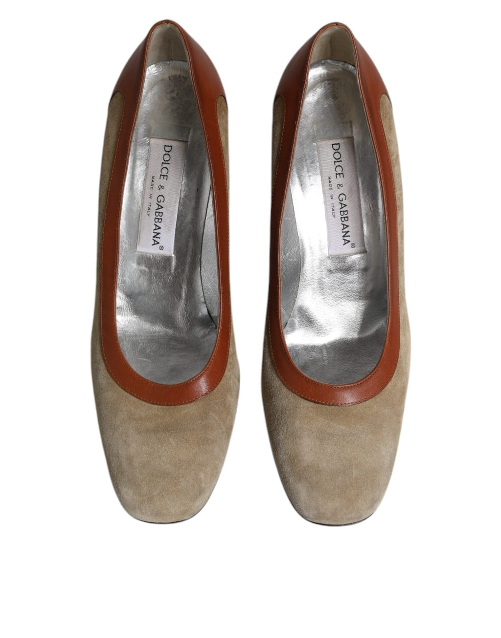 Chaussures à talons carrés en cuir marron beige Dolce & Gabbana