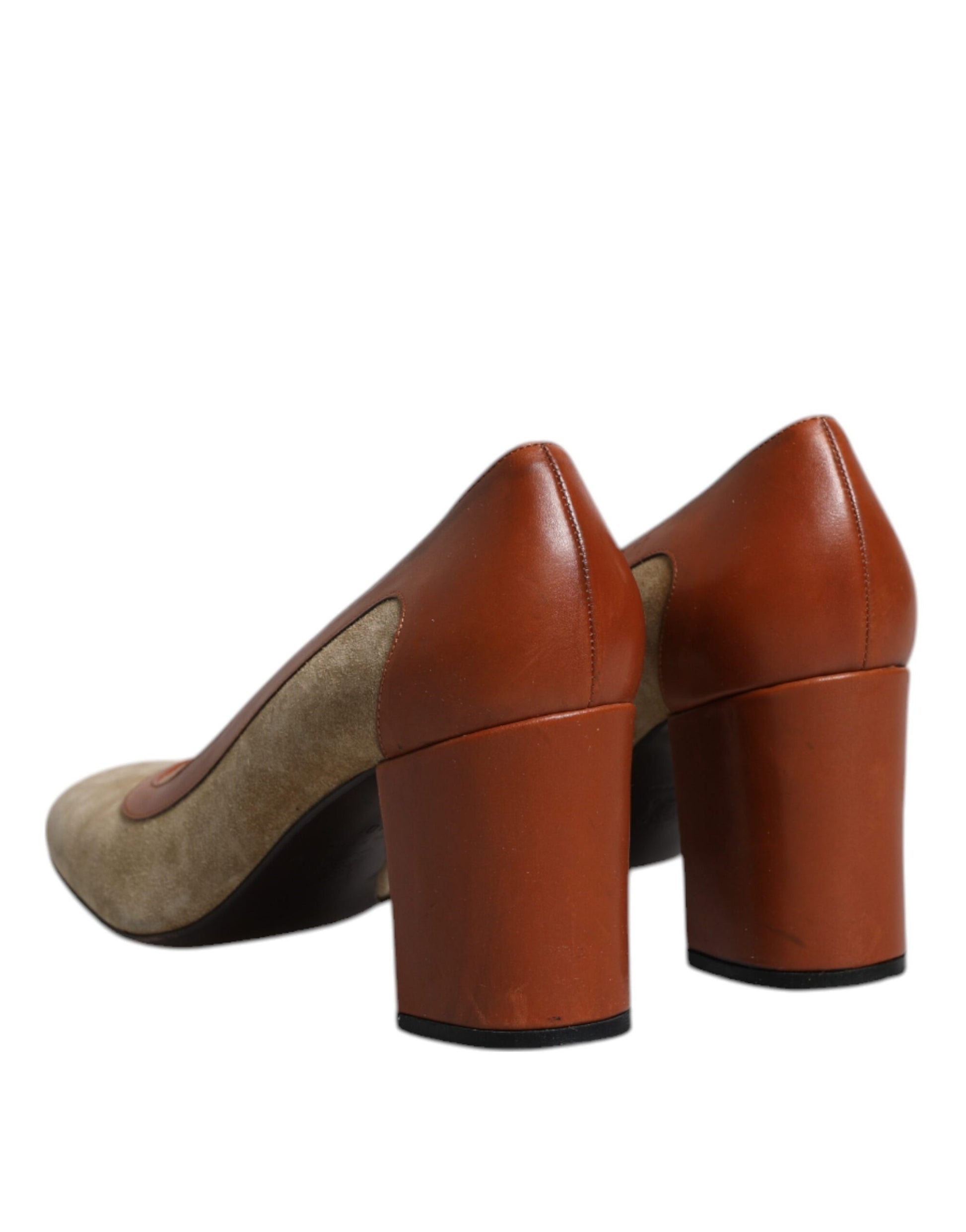 Chaussures à talons carrés en cuir marron beige Dolce & Gabbana