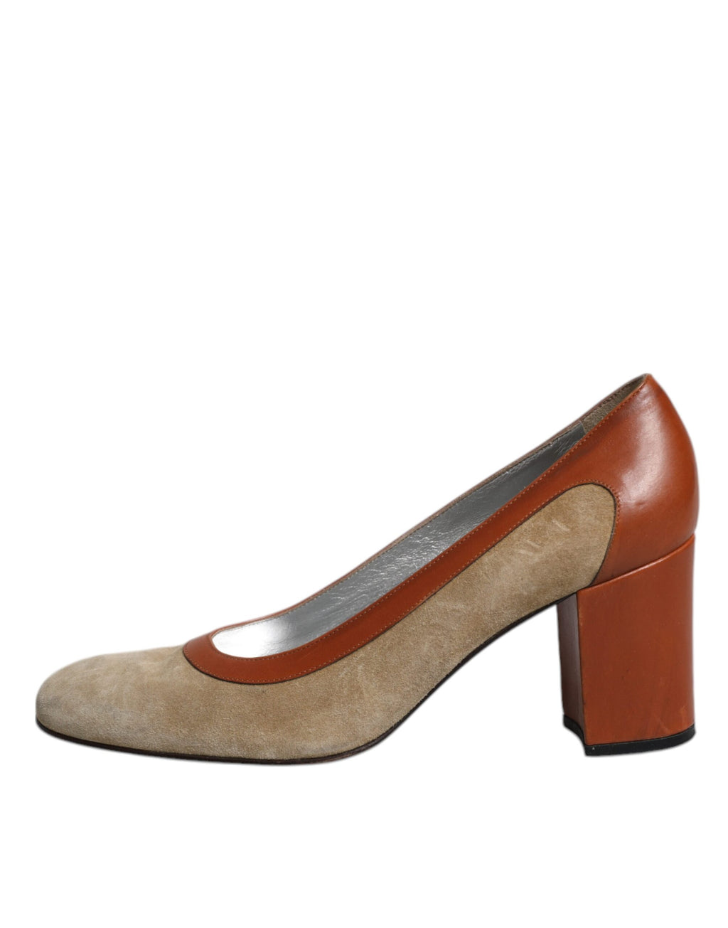 Chaussures à talons carrés en cuir marron beige Dolce & Gabbana