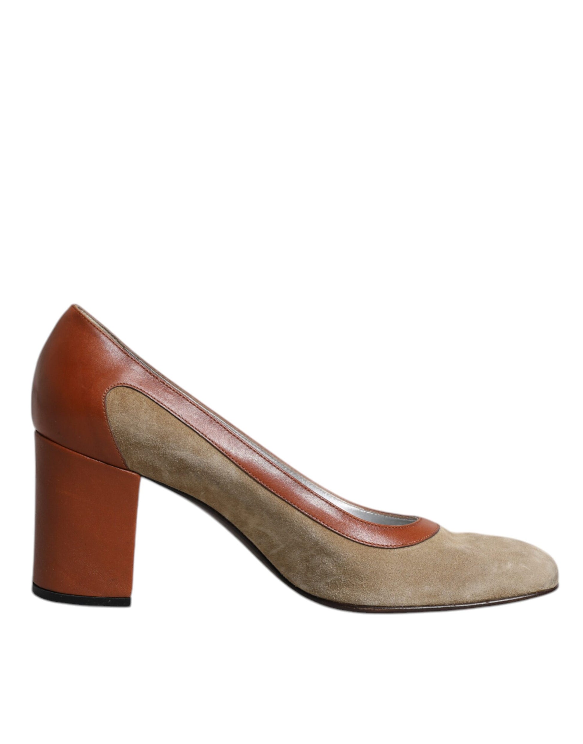 Chaussures à talons carrés en cuir marron beige Dolce & Gabbana