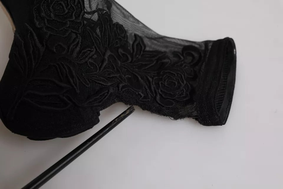Bottes mi-mollet Dolce & Gabbana en tulle noir extensible à talons