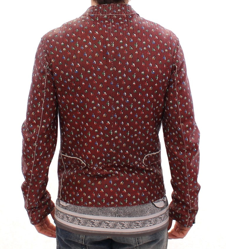Manteau veste en cuir imprimé boxeur Dolce & Gabbana Bordeaux