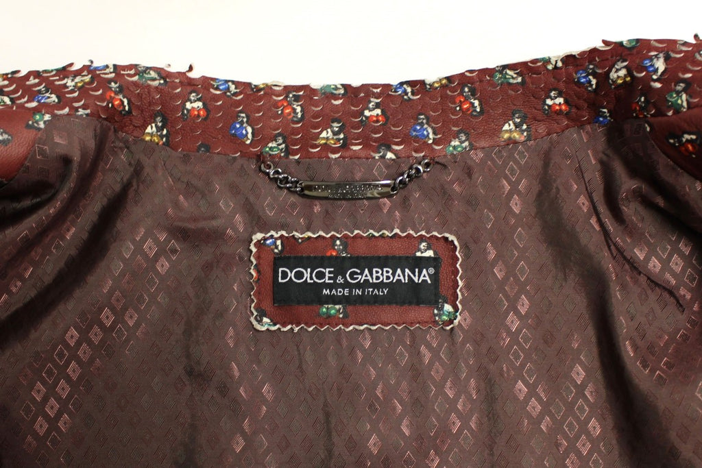 Manteau veste en cuir imprimé boxeur Dolce & Gabbana Bordeaux