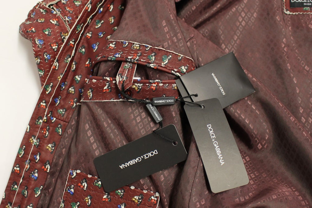Manteau veste en cuir imprimé boxeur Dolce & Gabbana Bordeaux