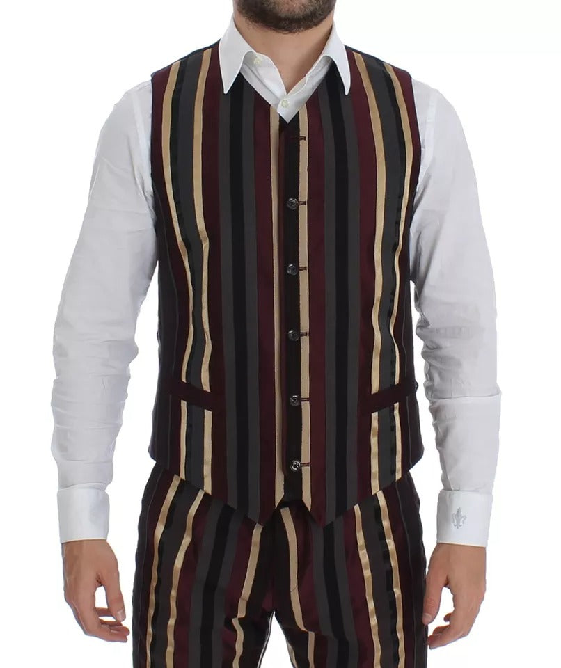 Costume gilet slim 3 pièces Dolce & Gabbana rayé multicolore défilé