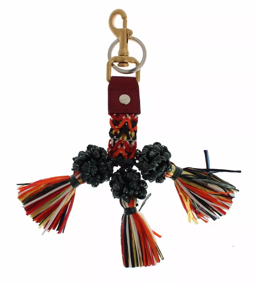 Dolce &amp; Gabbana – Schlüsselanhänger mit mehrfarbigem Raffia-Lederverschluss