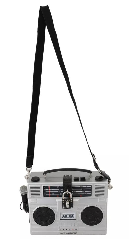 Sac en bois fait main Dolce & Gabbana Silver Retro Radio Boombox Édition Limitée