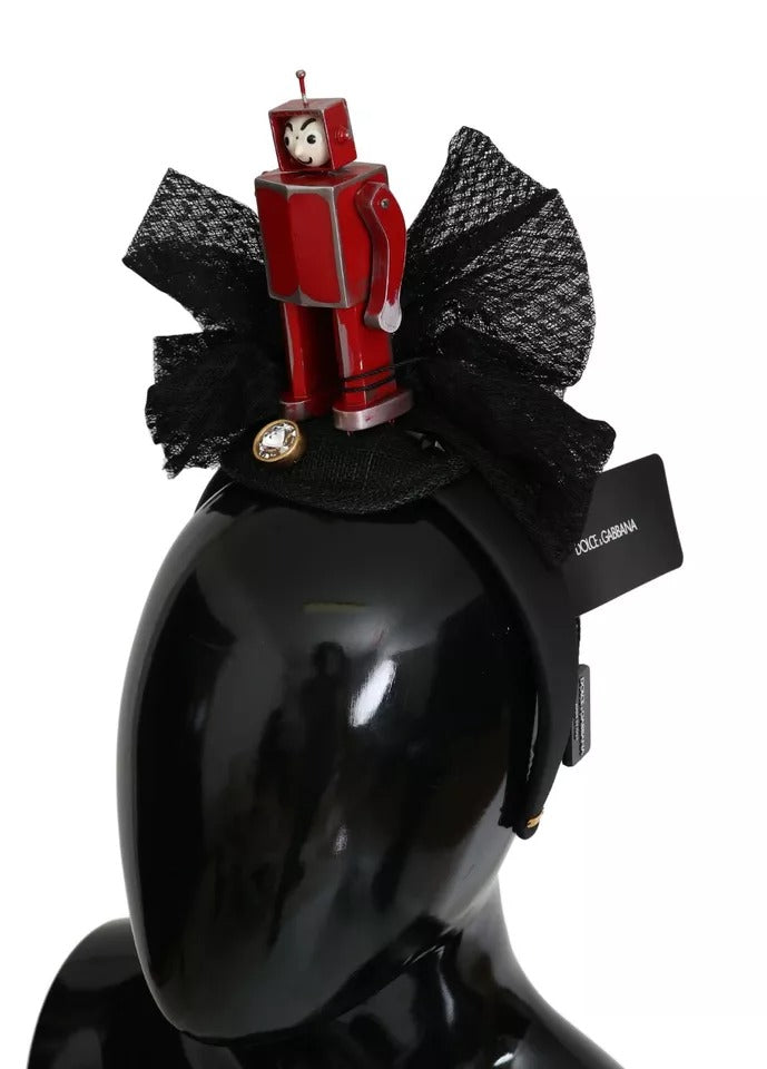 Dolce &amp; Gabbana Rot Schwarz Roboter Klar Kristall Stirnband Tiara Diadem