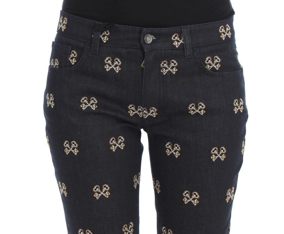 Jean KATE Dolce & Gabbana bleu brodé clé coupe ajustée