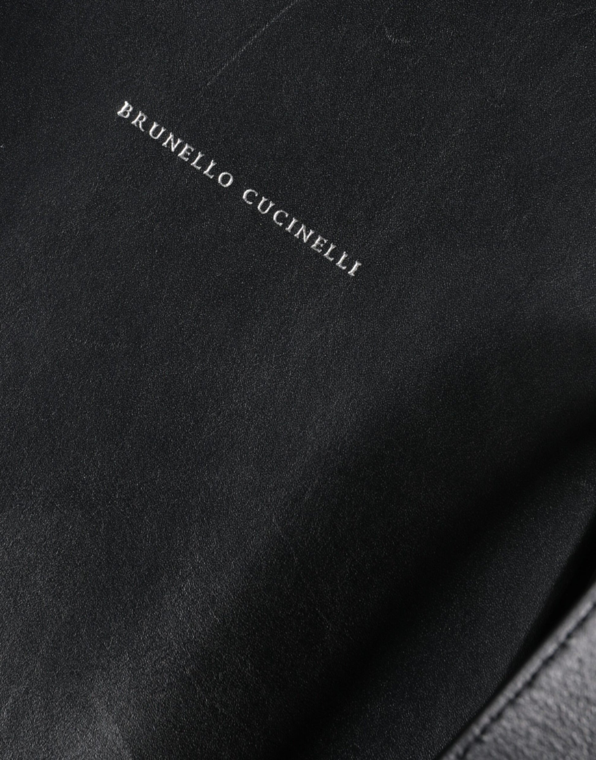 Brunello Cucinelli – Einkaufstasche mit Schulterriemen aus schwarzem Leder mit Logo