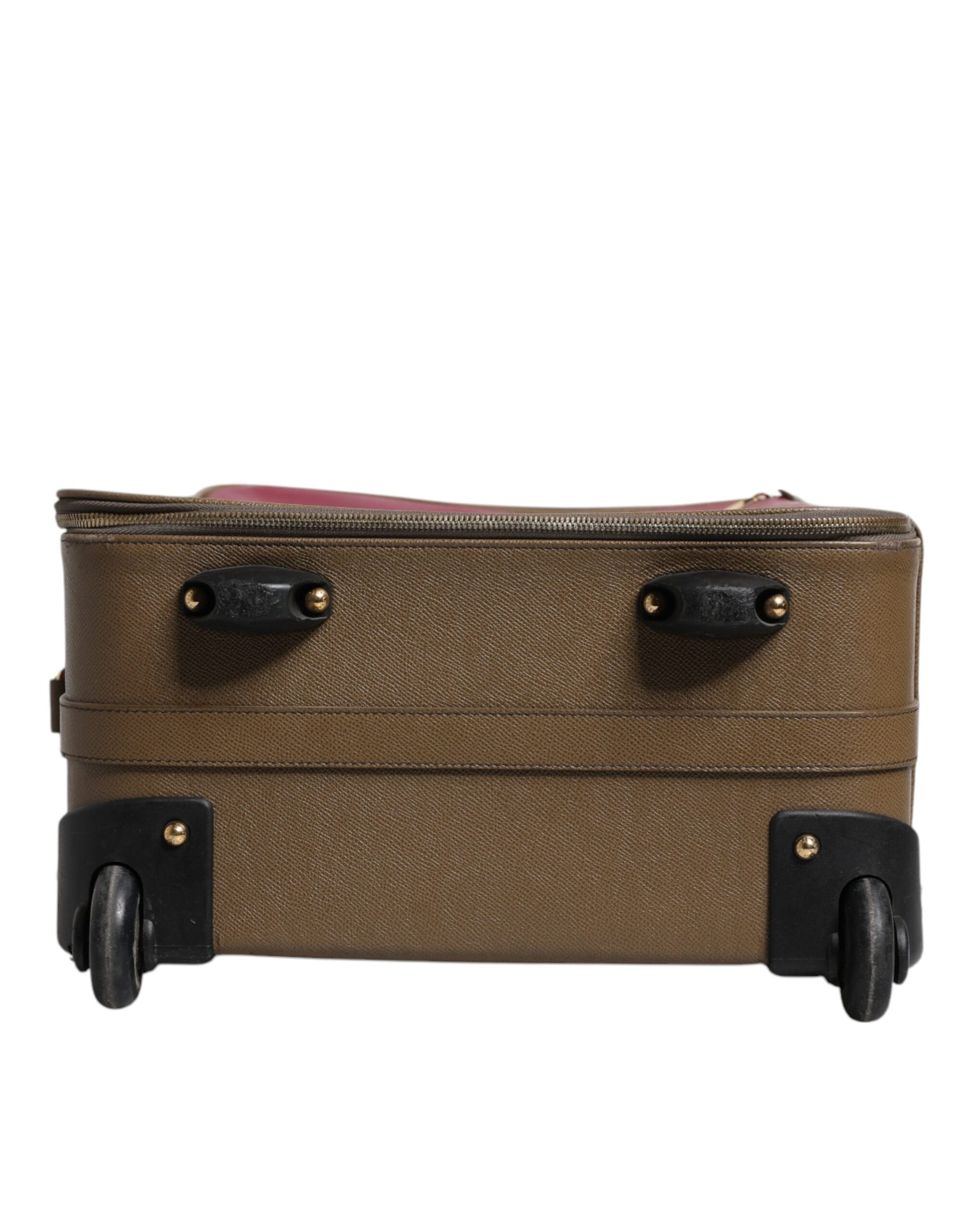 Dolce &amp; Gabbana Fuchsia Khaki Leder Trolley Reisetasche mit Rädern